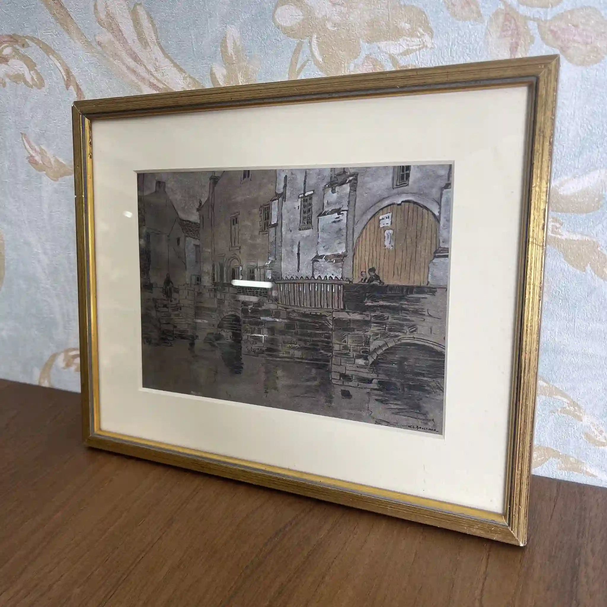 【复古】复制品/ w.l. BRUCKMAN /“Aerschot / Watergate”(阿尔斯科特水门)/ 20世纪初(推测)/纸/英国/ 爱德华迪恩框架
