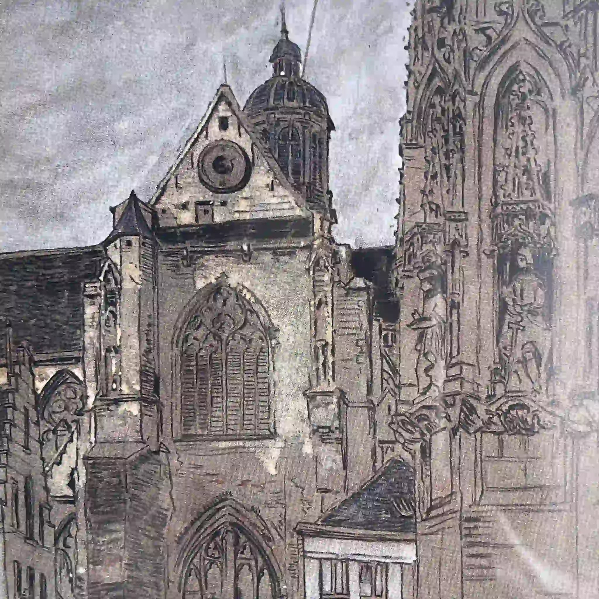 【复古】复制品/ w.l. BRUCKMAN /“Louvain / The Cathedral”(鲁汶大教堂/圣彼得教堂)/ 20世纪初(推测)/纸/英国 爱德华迪恩框架