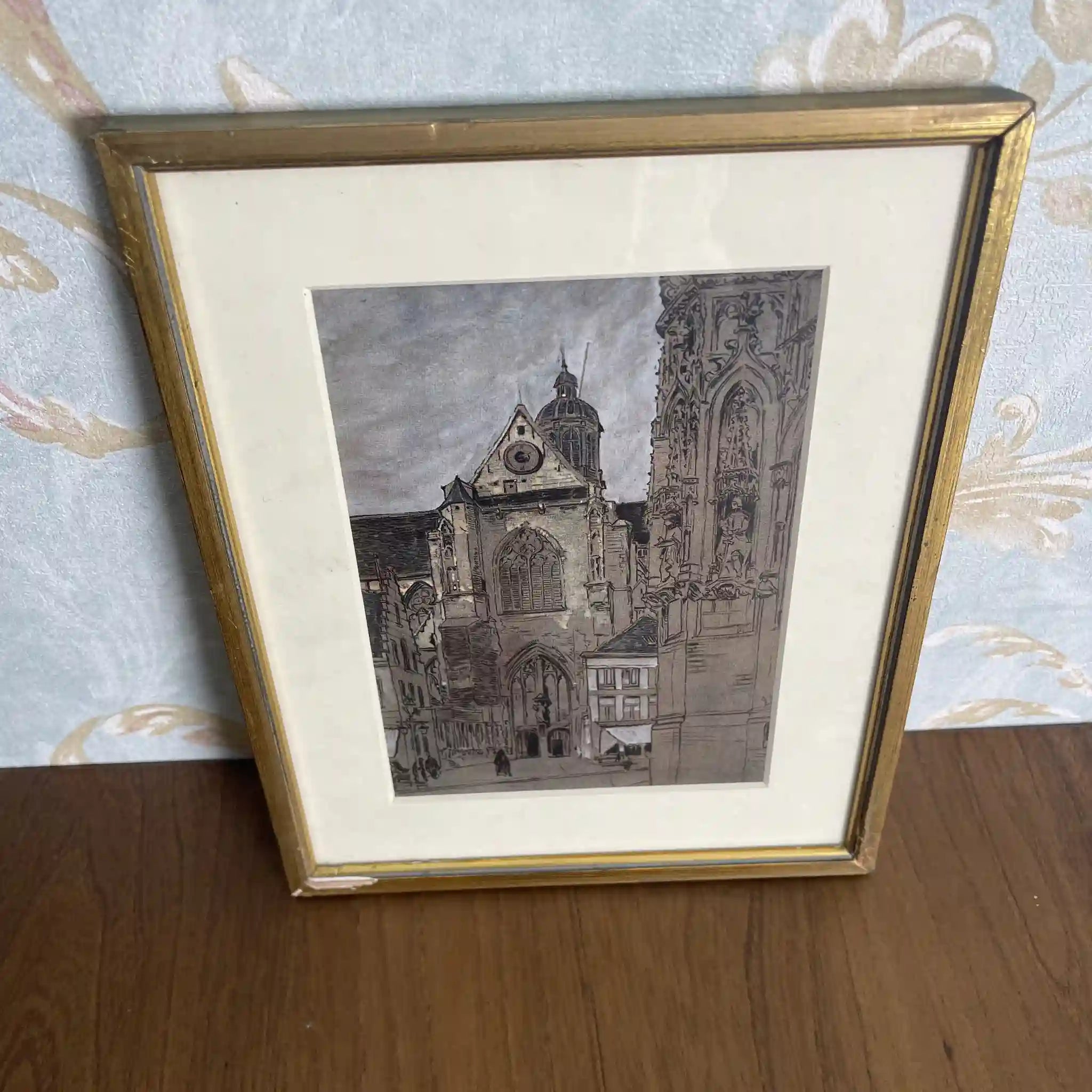 【复古】复制品/ w.l. BRUCKMAN /“Louvain / The Cathedral”(鲁汶大教堂/圣彼得教堂)/ 20世纪初(推测)/纸/英国 爱德华迪恩框架