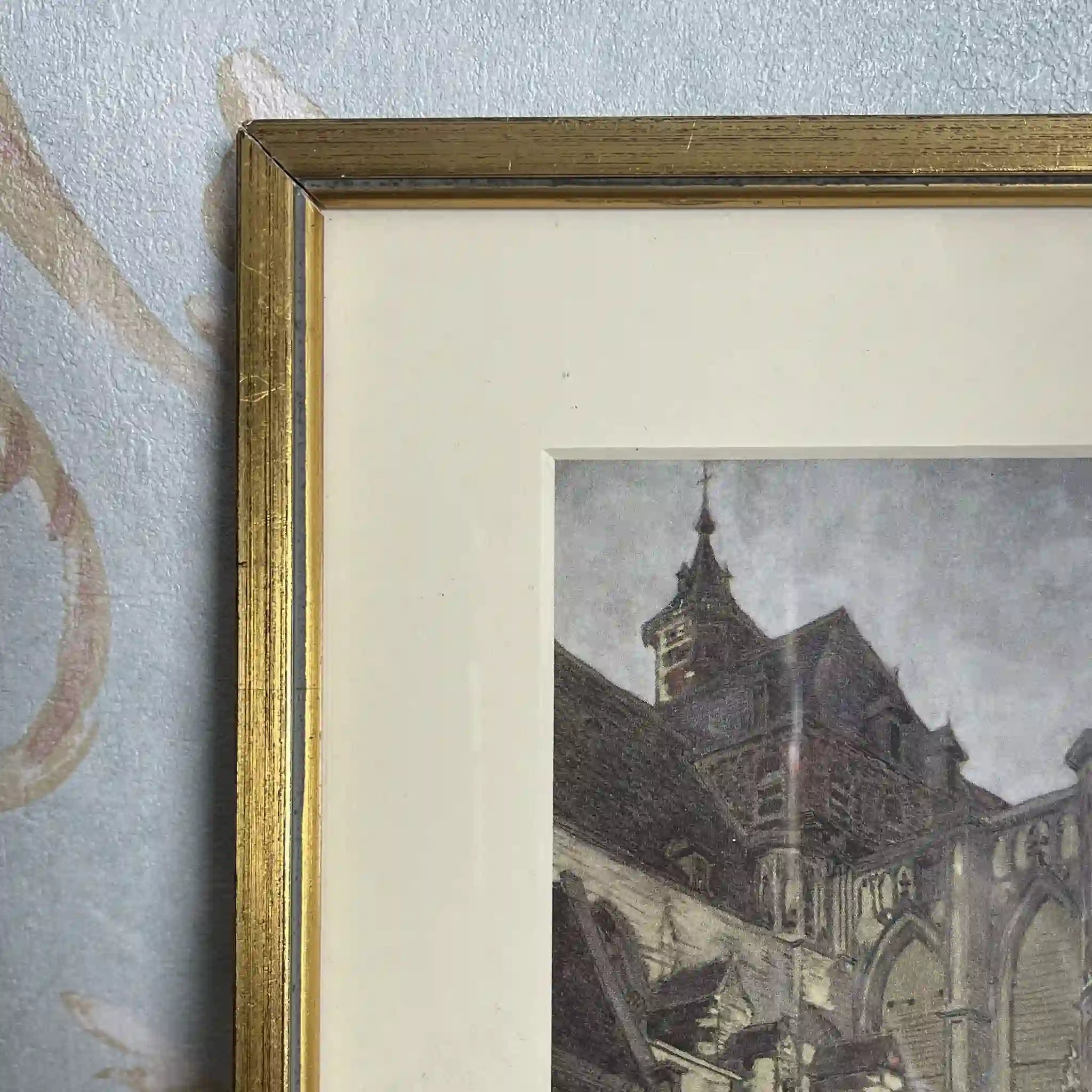 【复古】复制画/ w.l. BRUCKMAN /“Louvain / The Cathedral”/ 20世纪初(推测)/纸/英国/爱德华框架