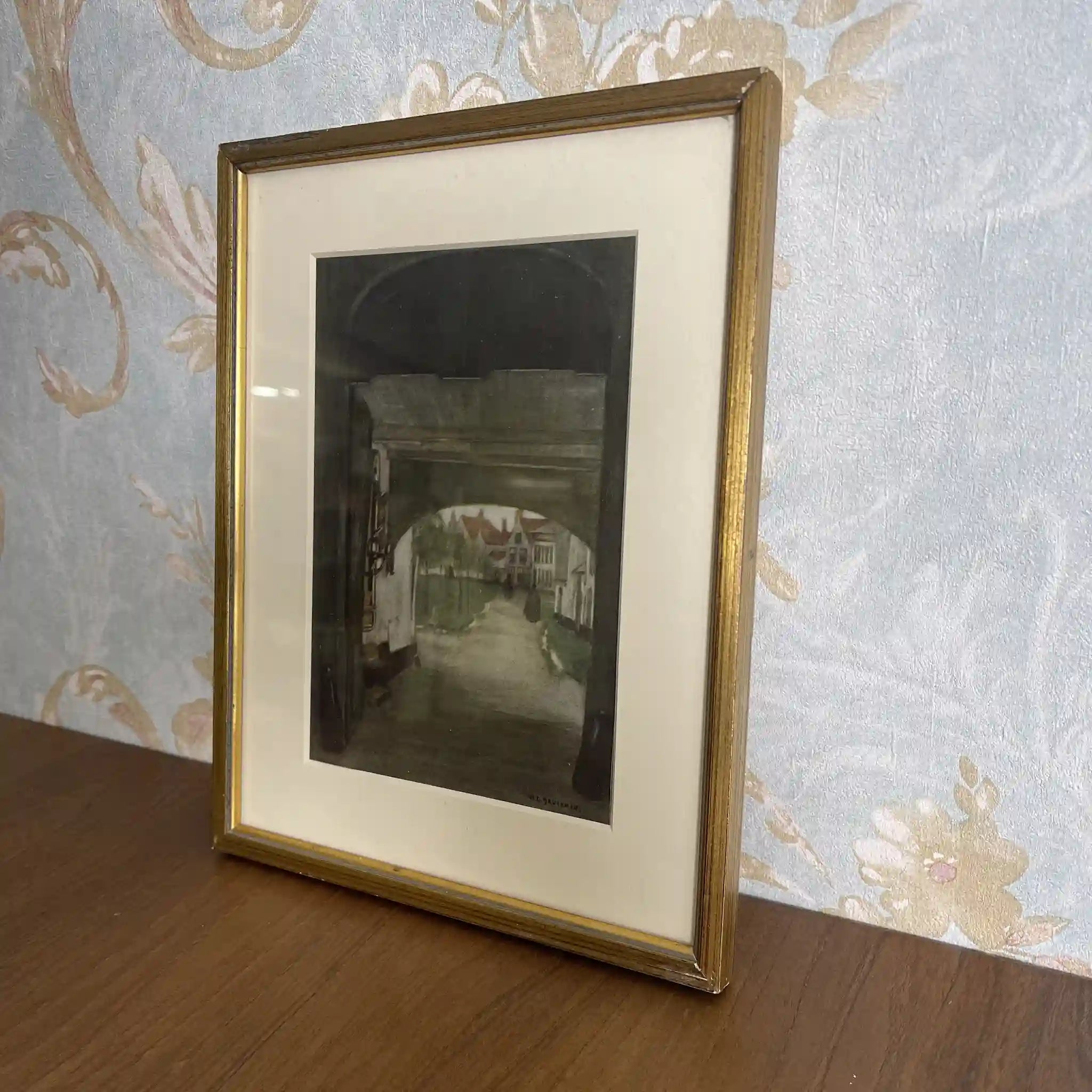 【复古】复制品/ w.l. BRUCKMAN /“Bruges / Entrance to Beguinage”/ 20世纪初(推测)/纸/英国/ 爱德华迪恩框架