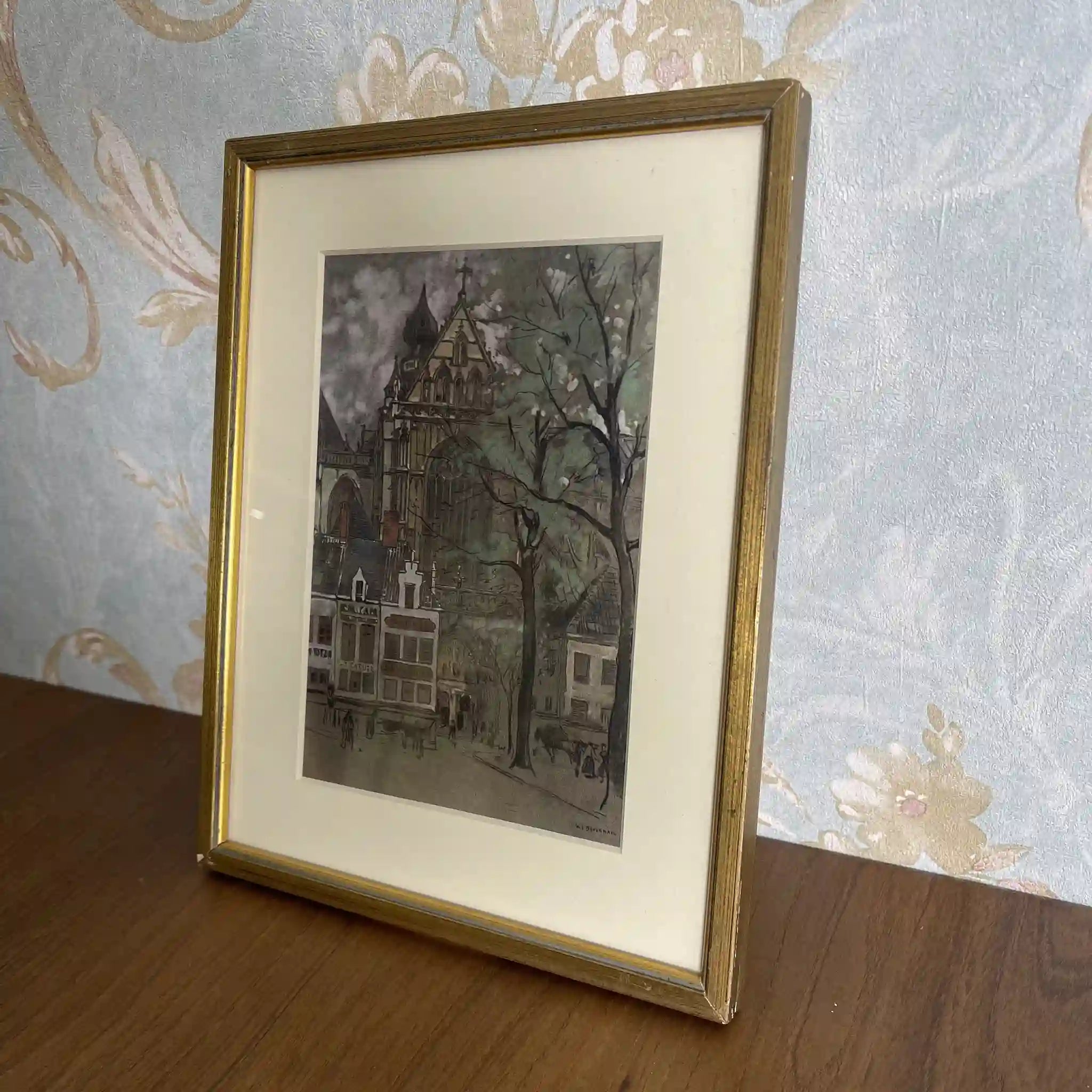 【复古】复制画/ w.l. BRUCKMAN /“Antwerp / The Cathedral”(安特卫普/圣母大教堂)/ 20世纪初(推测)/纸/英国/ 爱德华迪恩框架