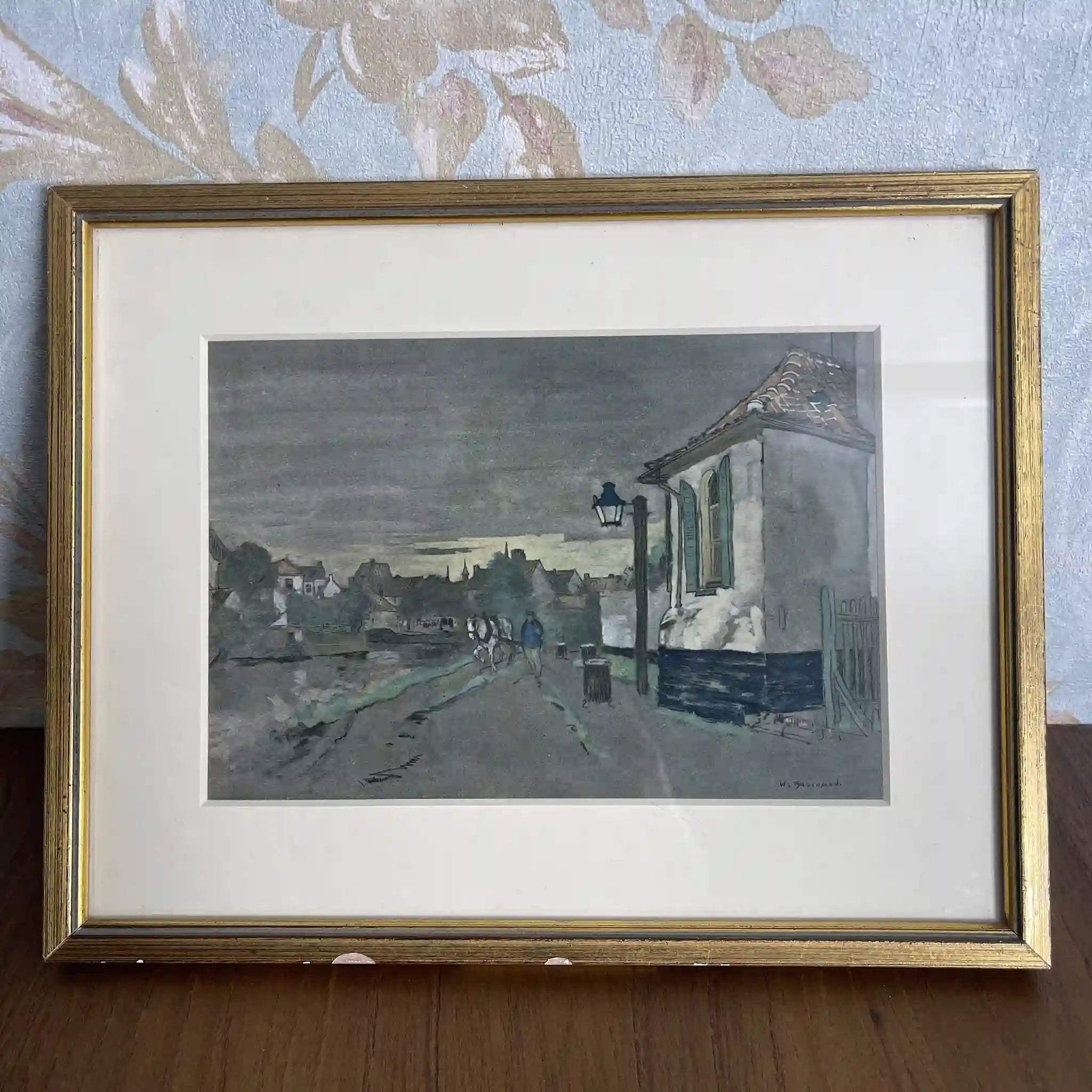 【ビンテージ】 複製画 / W. L. BRUCKMAN / 「Oudenaarde」(アウデナールデの市庁舎) / 20世紀初頭(推定) / 紙 / イギリス / 多色刷版画,エドワーディアン・フレーム