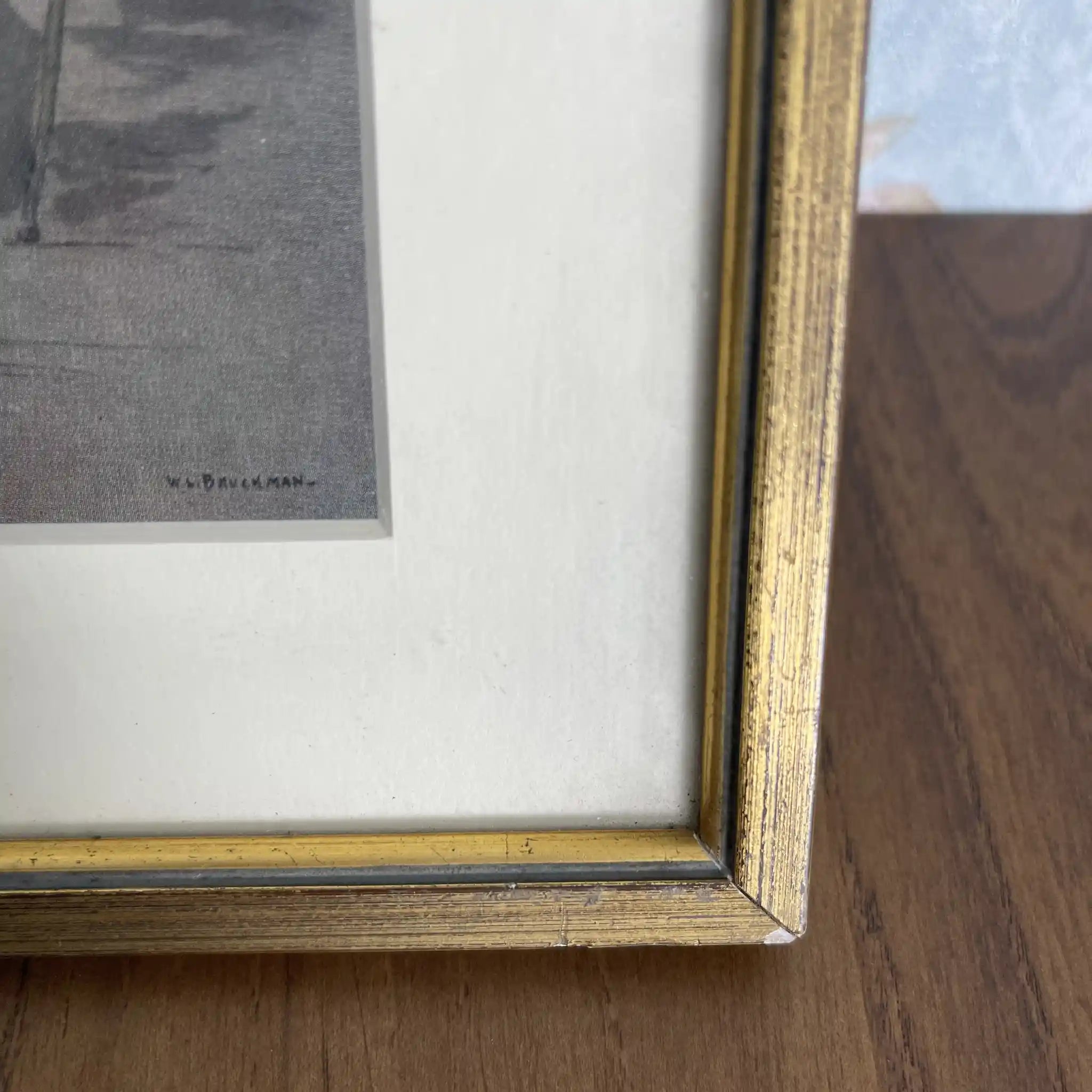 【复古】复制画/ w.l. BRUCKMAN /“Ypres / Old Shops”/ 20世纪初(推测)/纸/英国/爱德华框架