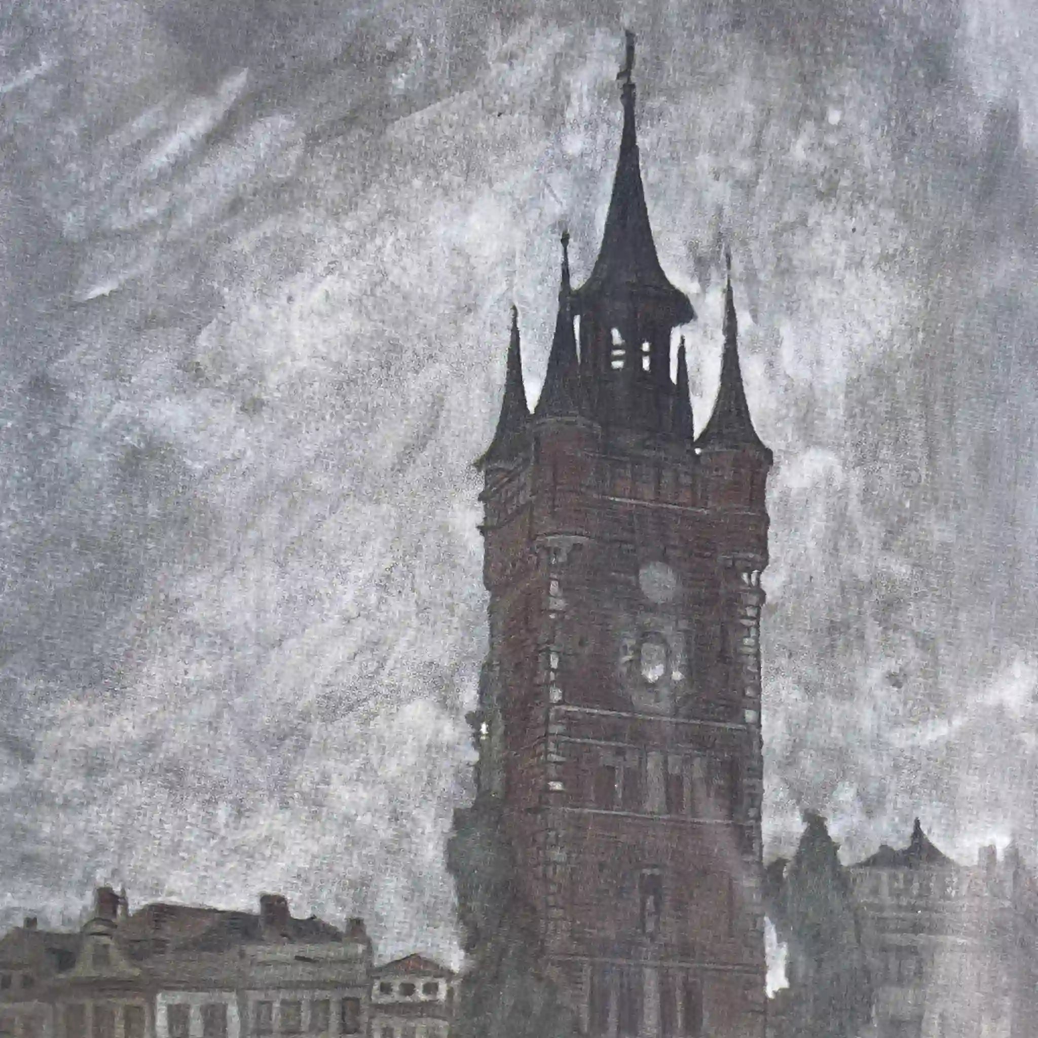 【复古】复制画/ w.l. BRUCKMAN /“Courtrai / The Market Place”/ 20世纪初(推测)/纸/英国/爱德华框架
