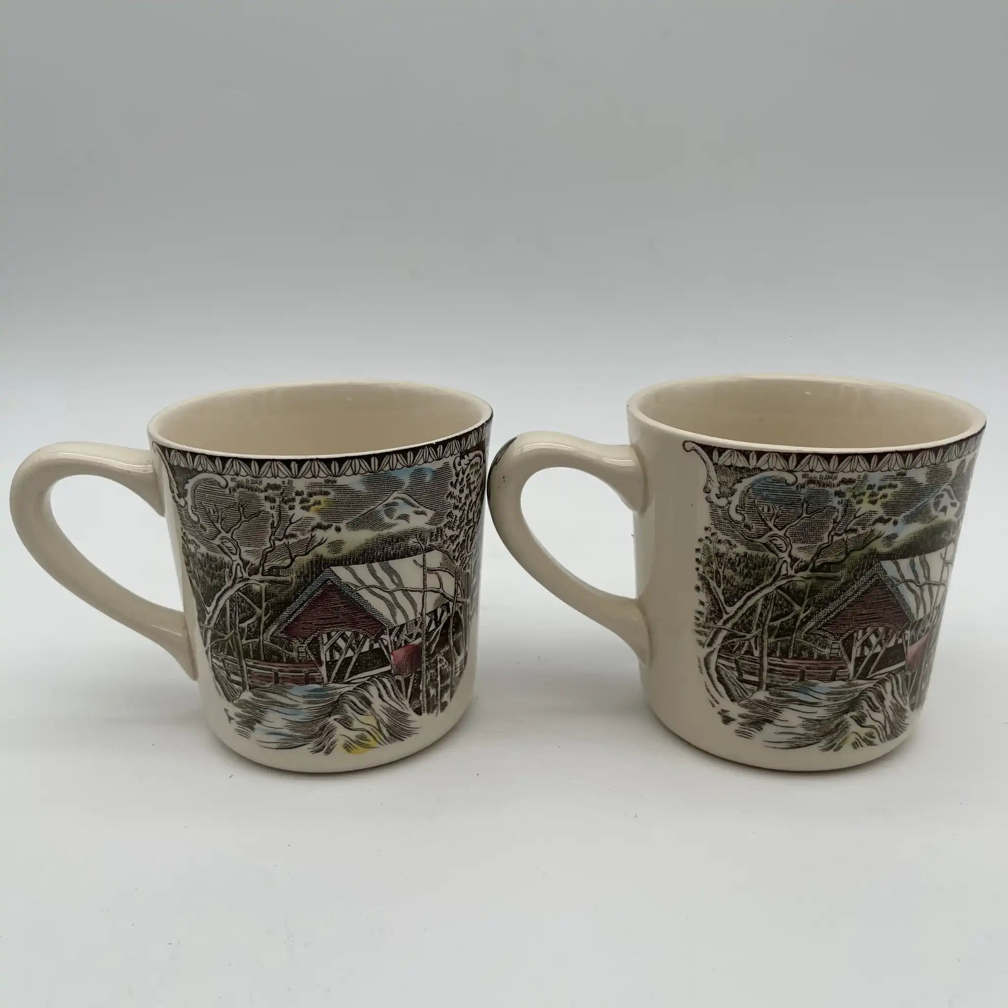 【ビンテージ】 マグカップ2P / Johnson Brothers(ジョンソンブラザーズ) / The Friendly Village / 推定1950-1970年代 / アイアンストーン / イギリス / 銅版転写,ハンドペイント