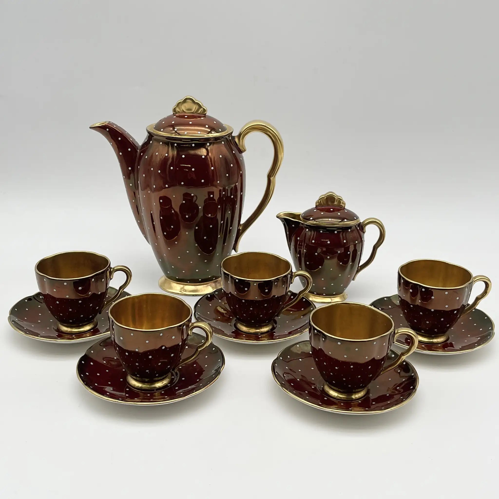 【复古】茶壶2p +杯&碟子5p +碟子1p套/ Carlton Ware(卡尔顿Ware) / Rouge Royale /推测1930-1950年代/陶器 /英国/金彩,装饰艺术