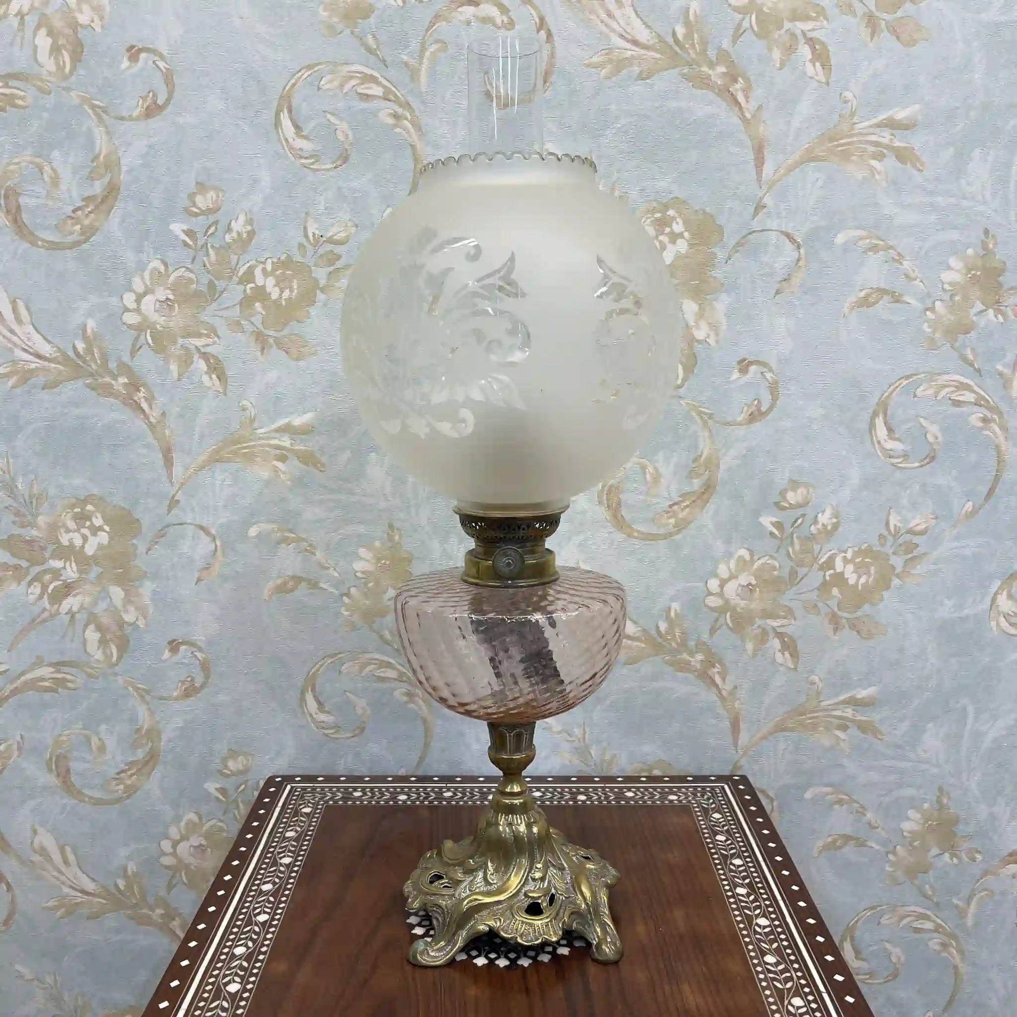 【复古】油灯/洛可可风格/估计20世纪中叶/玻璃/法国/蚀刻玻璃,滚动装饰