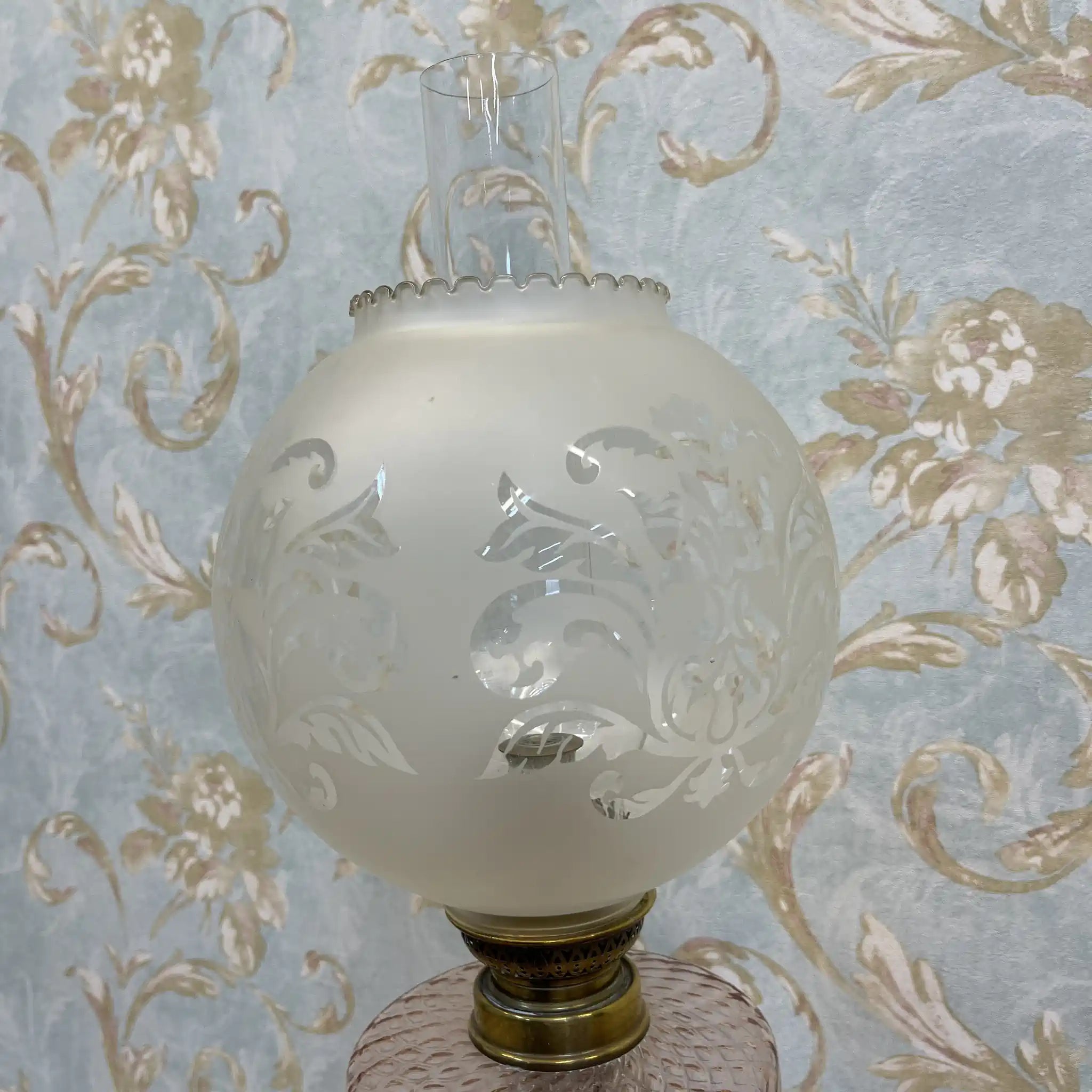 【复古】油灯/洛可可风格/估计20世纪中叶/玻璃/法国/蚀刻玻璃,滚动装饰