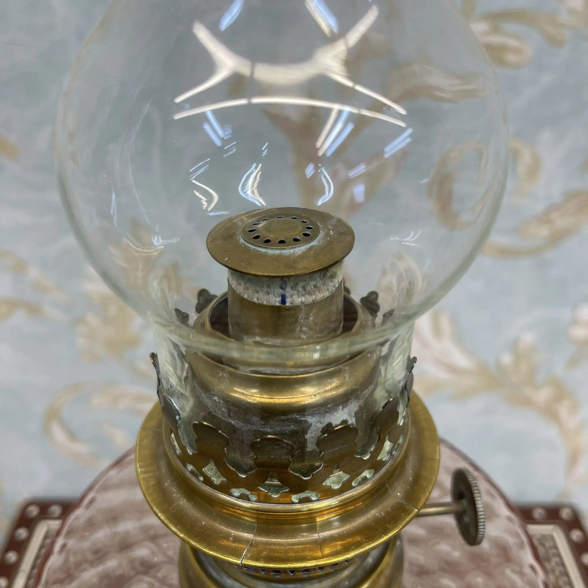 【复古】油灯/洛可可风格/估计20世纪中叶/玻璃/法国/蚀刻玻璃,滚动装饰
