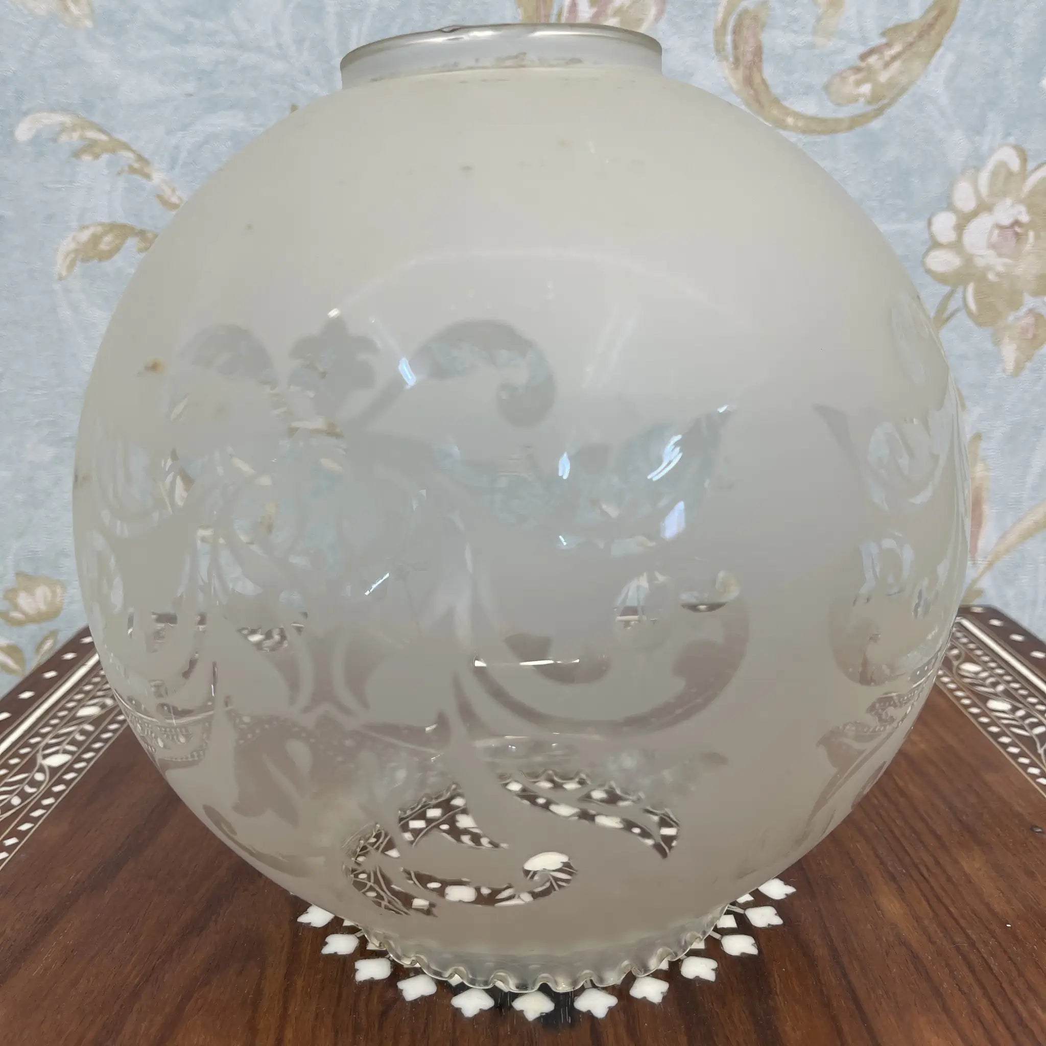 【古董】油灯/爱德华风格/估计1900年左右/玻璃/英国/蚀刻玻璃,双工燃烧器,切割水晶