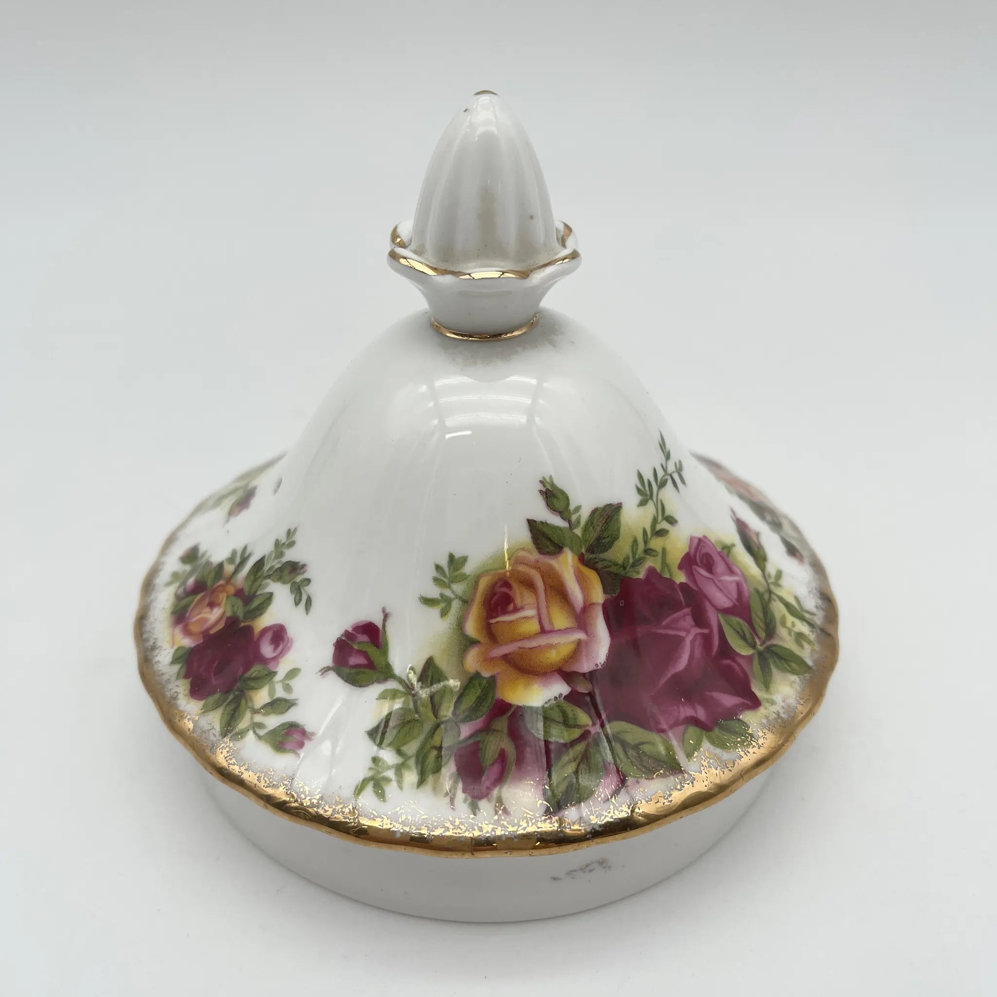 【复古】茶壶/ Royal Albert / Old Country Roses / 1962-1973年/ Bone China /英国/蒙特罗舍普, 植物艺术,金彩