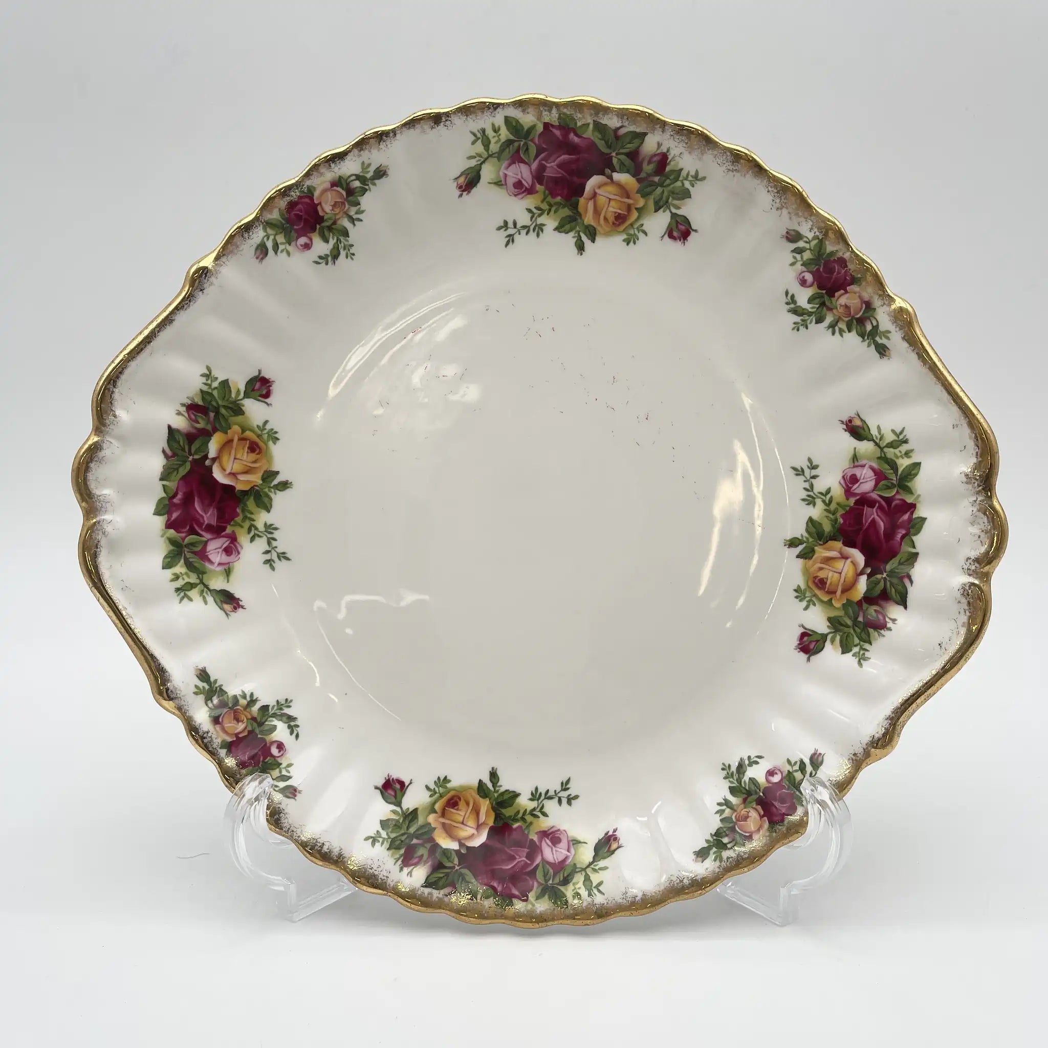 【复古】晚餐盘/ Royal Albert / Old Country Roses / 1973-1993年/ Bone China /英国/ 彩色边缘,植物艺术,金彩