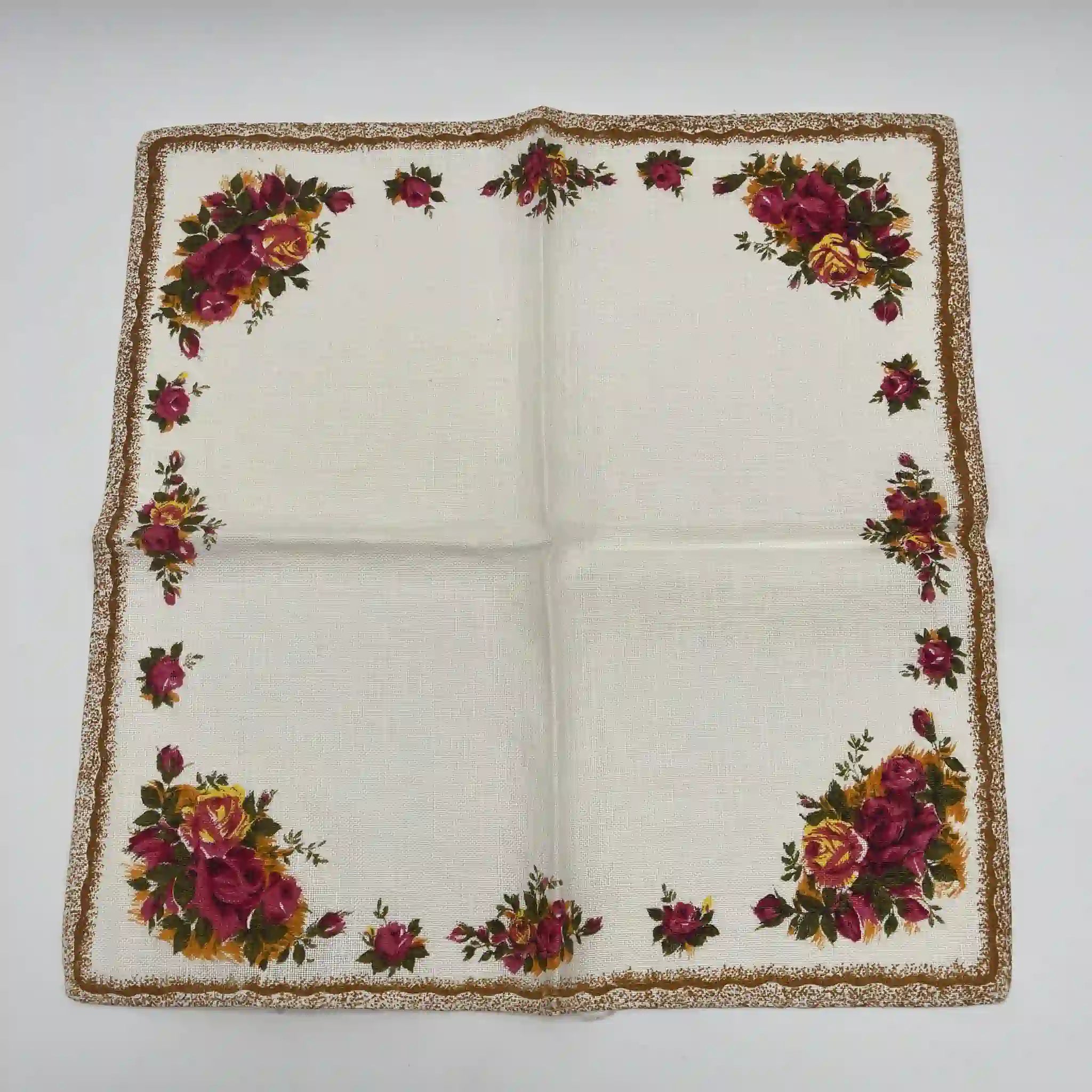 【复古】茶巾(餐巾/厨房布)/ Royal Albert / Old Country Roses / 1970-1980年代/亚麻布/爱尔兰/ 英式花园,植物艺术