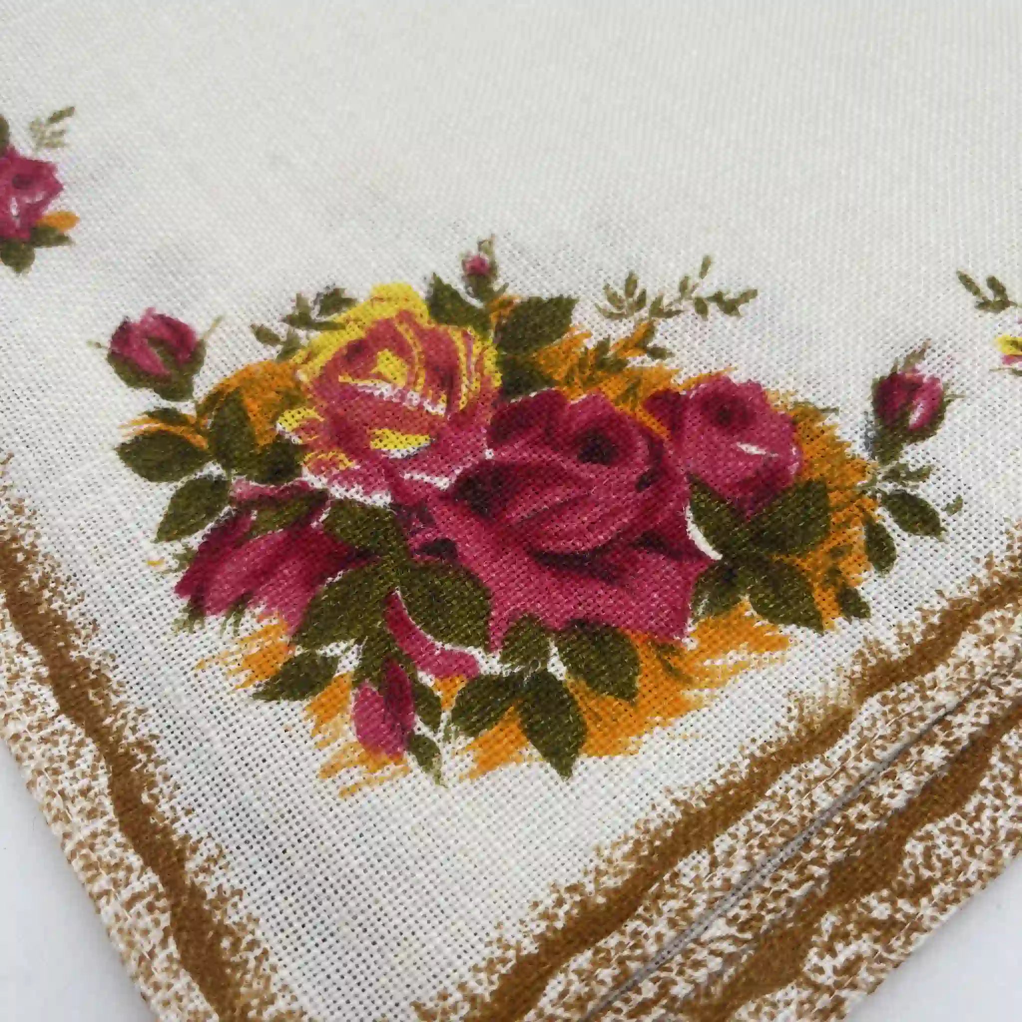 【复古】茶巾(餐巾/厨房布)/ Royal Albert / Old Country Roses / 1970-1980年代/亚麻布/爱尔兰/ 英式花园,植物艺术