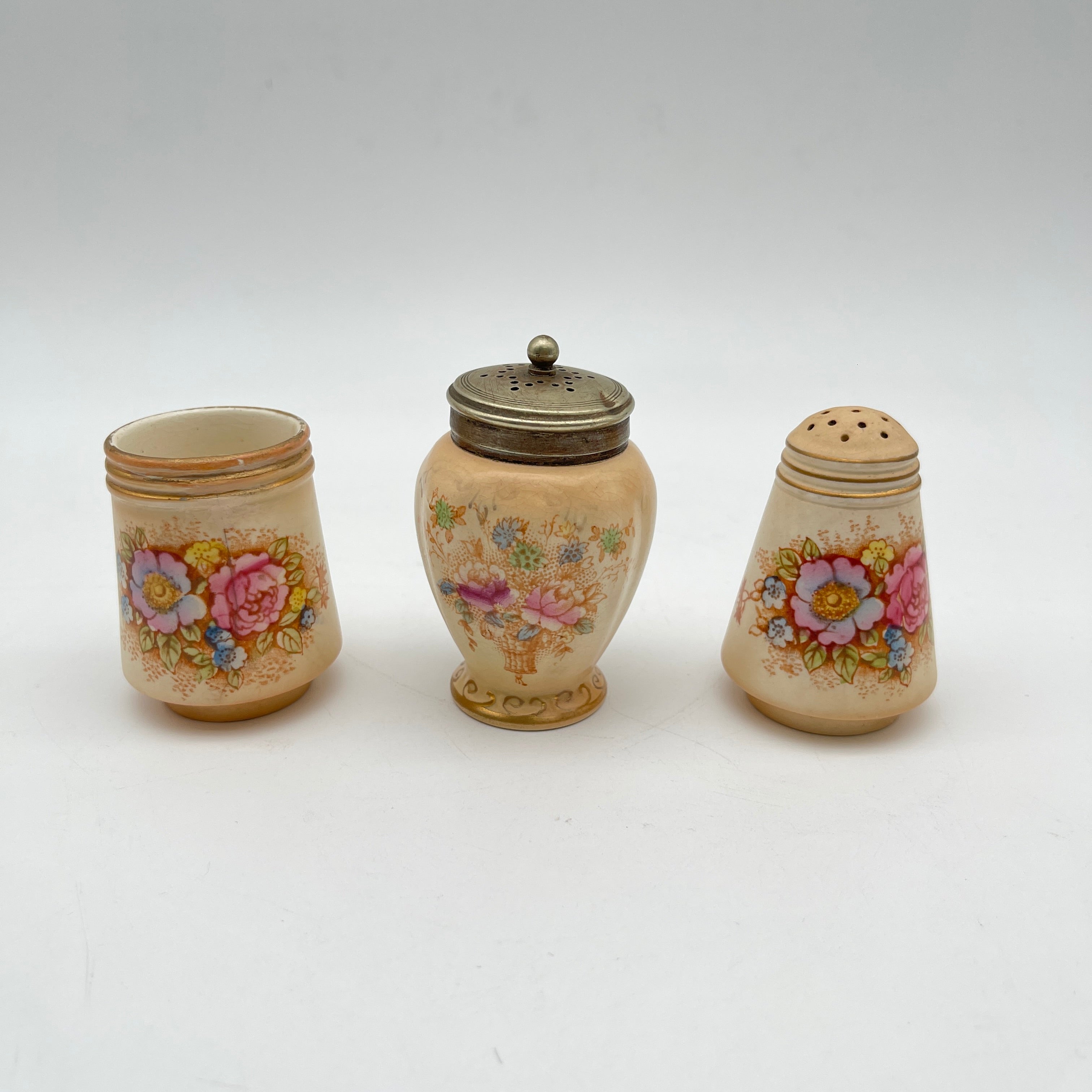 【古董】调味料盒3p / Crown Devon / 1910-1920年代(推测)/陶器/英国/糖移位机,盐摇床, 芥末壶