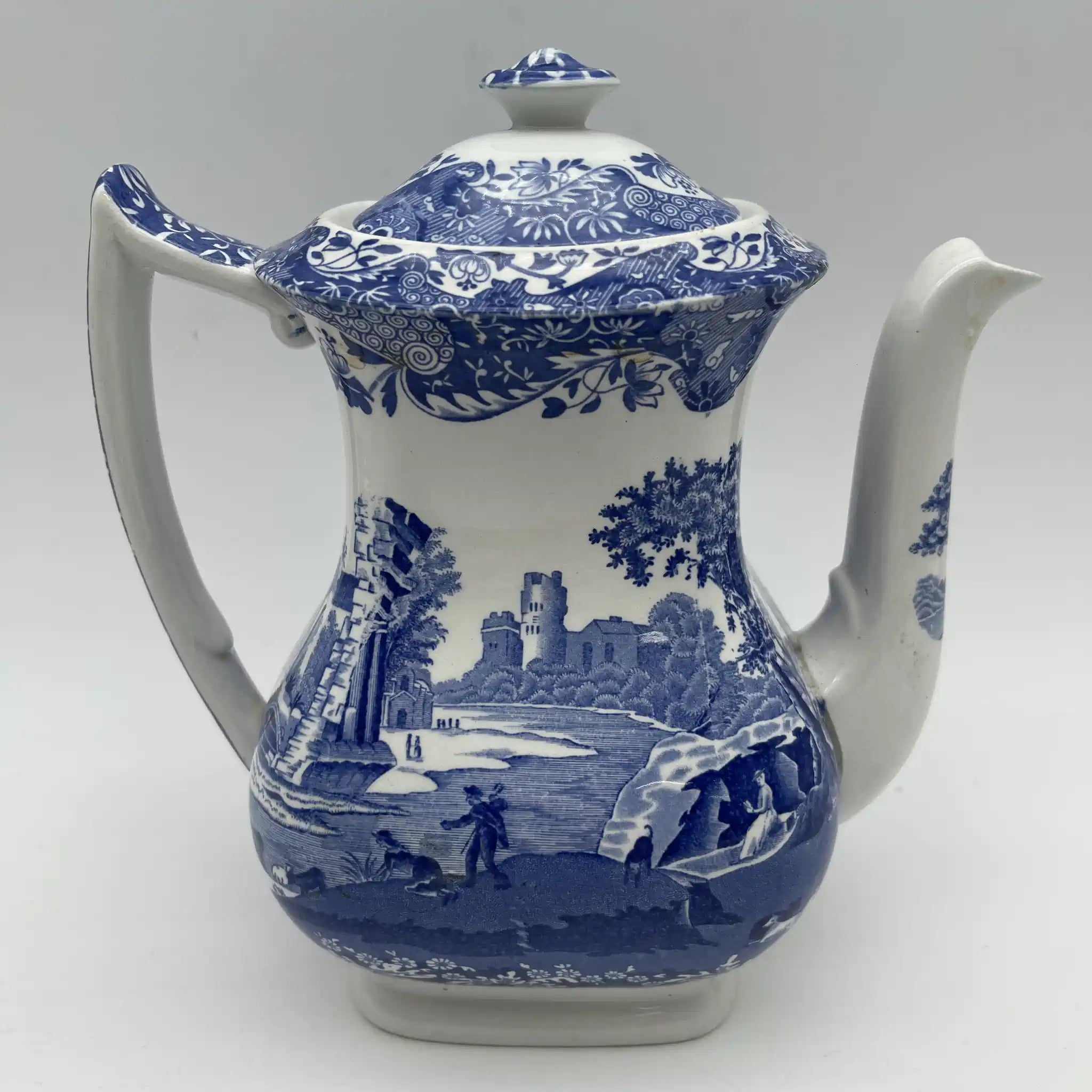 【アンティーク】 ティーポット / Spode (スポード) / Blue Italian / 1890-1920年代 / 陶器 / イギリス / ブルー&ホワイト, 銅版転写, 古代ローマ遺跡