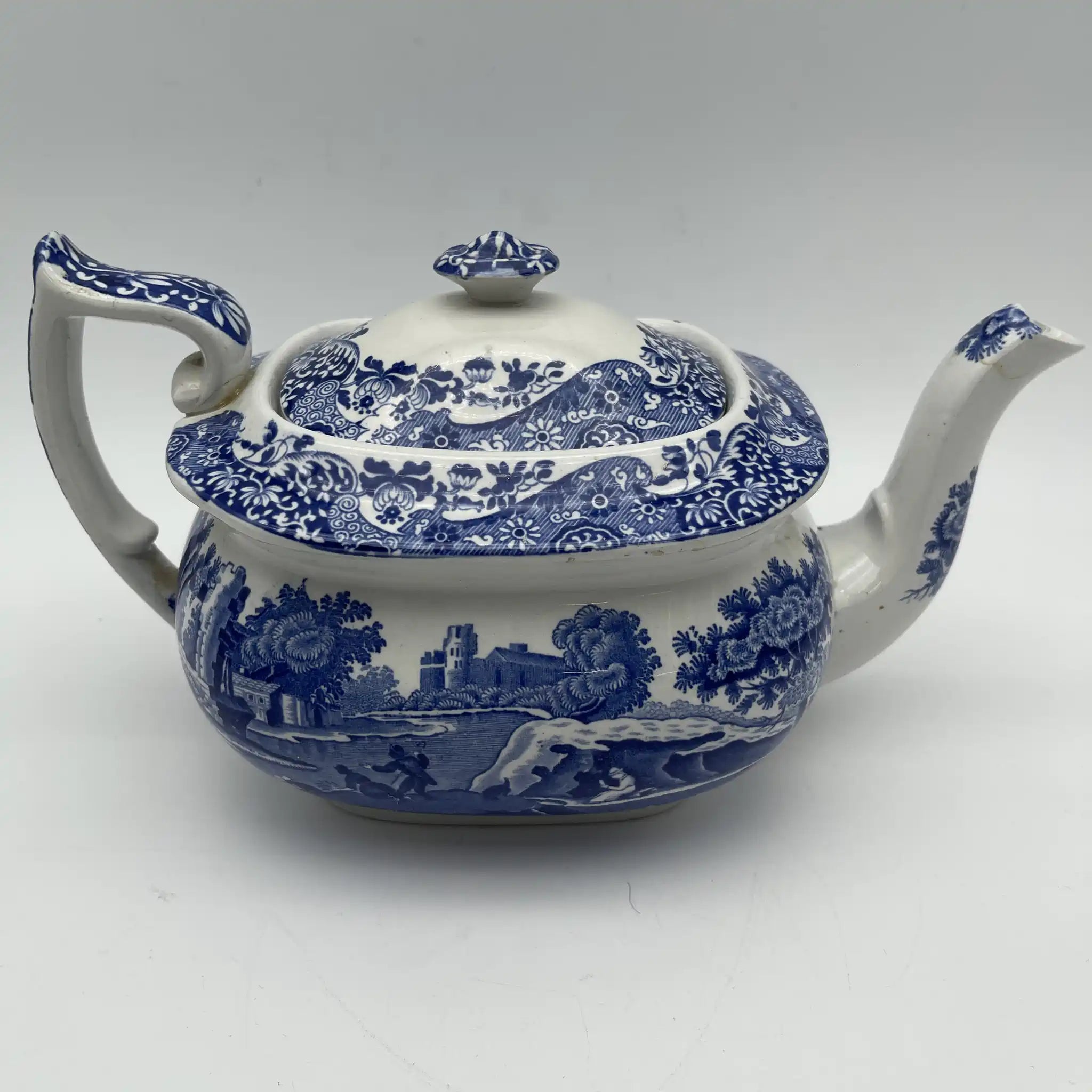 【アンティーク】 ティーポット / Spode (スポード) / Blue Italian / 1890-1920年代 / 陶器 / イギリス / ブルー&ホワイト, 銅版転写, 古代ローマ遺跡