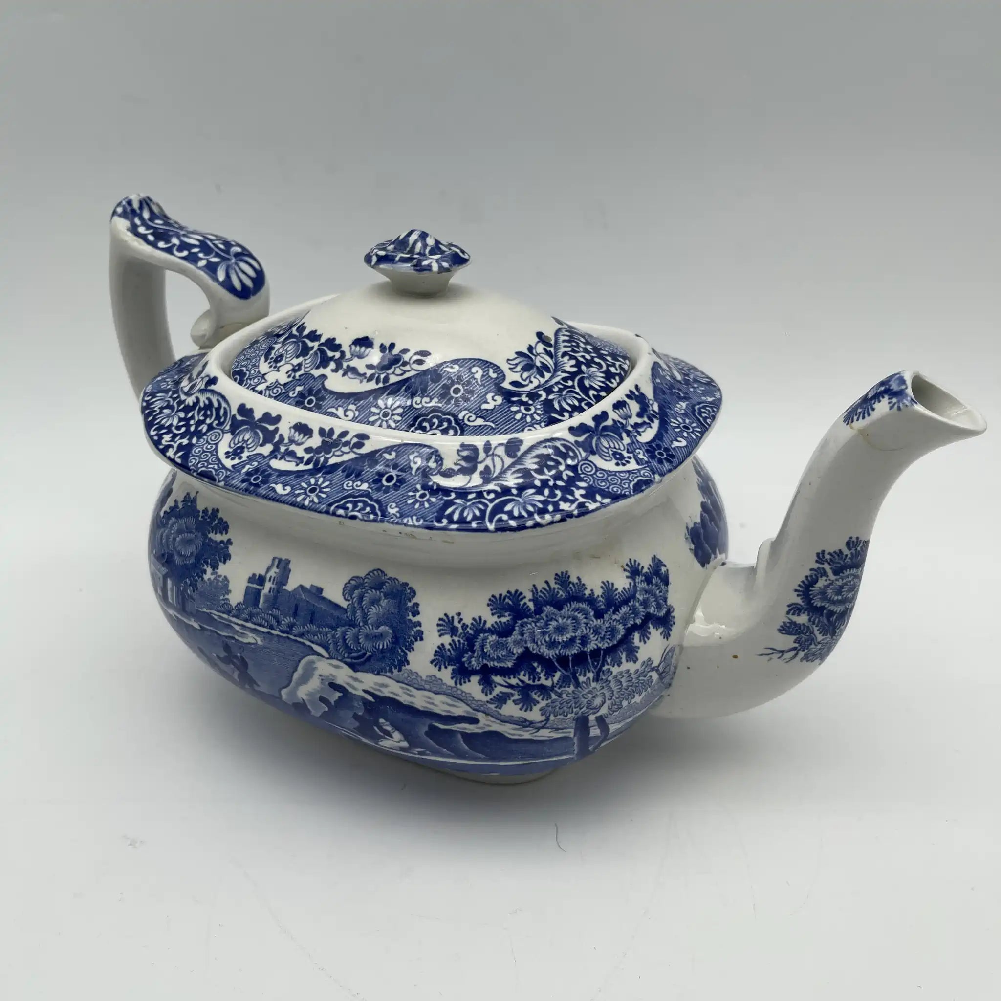 【アンティーク】 ティーポット / Spode (スポード) / Blue Italian / 1890-1920年代 / 陶器 / イギリス / ブルー&ホワイト, 銅版転写, 古代ローマ遺跡