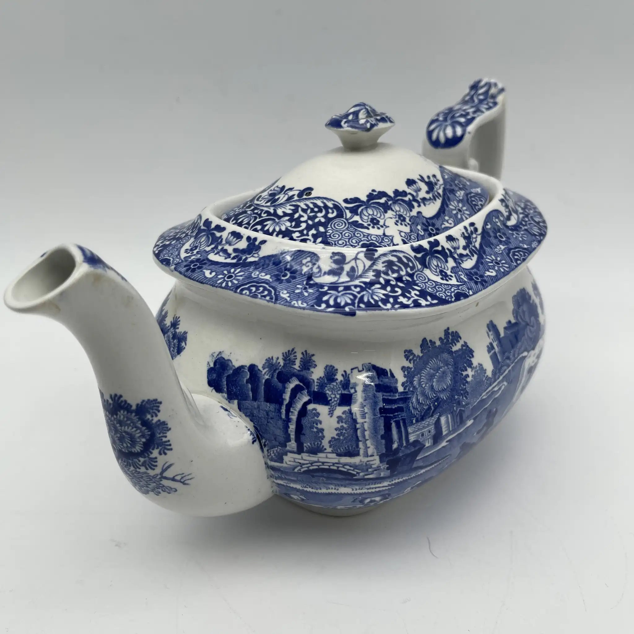 【アンティーク】 ティーポット / Spode (スポード) / Blue Italian / 1890-1920年代 / 陶器 / イギリス / ブルー&ホワイト, 銅版転写, 古代ローマ遺跡