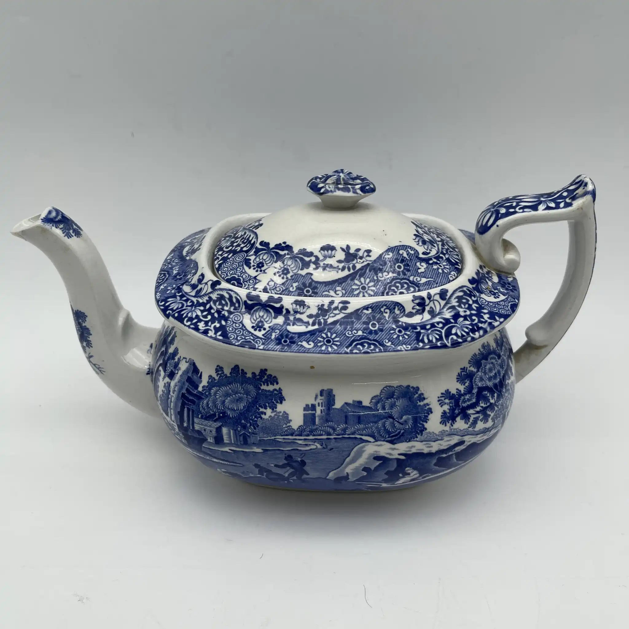 【アンティーク】 ティーポット / Spode (スポード) / Blue Italian / 1890-1920年代 / 陶器 / イギリス / ブルー&ホワイト, 銅版転写, 古代ローマ遺跡