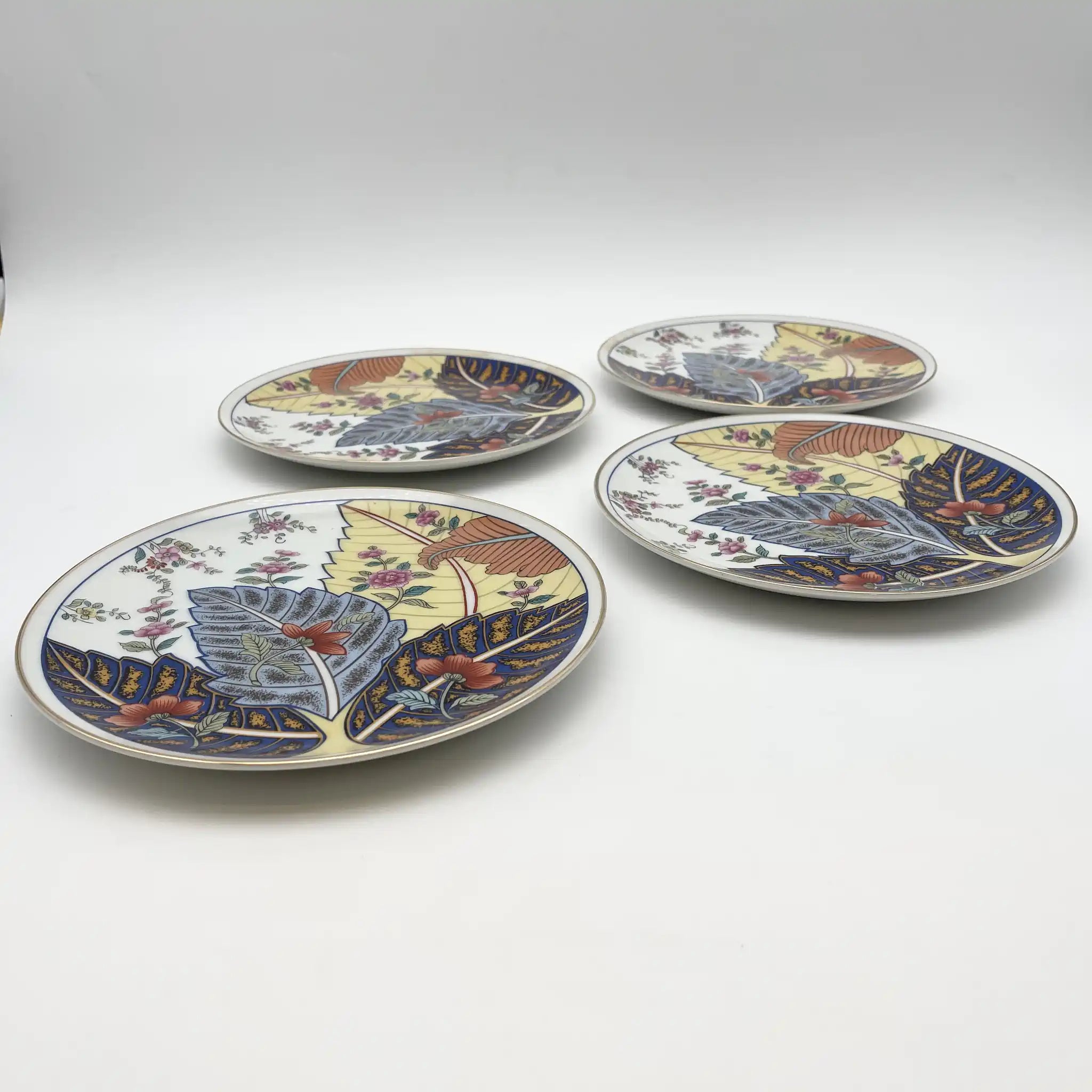 【复古】甜点盘(中盘)4p / Seymour Mann(西摩人)/ Tobacco Leaf / 1980年代/ Fine China /日本/有盒