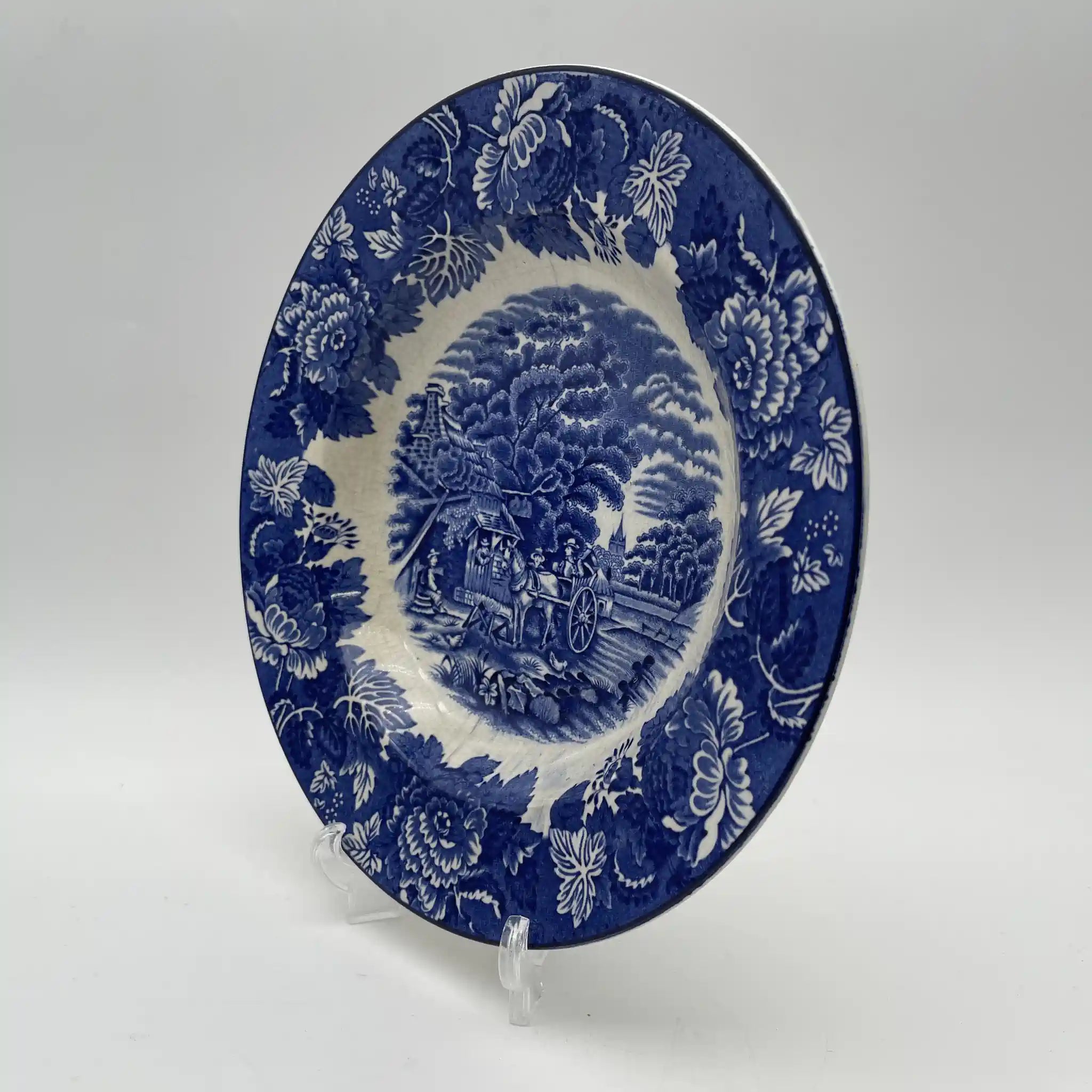 【ビンテージ】 ディナープレート (メイン皿) / Wood&Sons (ウッド&サンズ) / English Scenery / 1940-1960年代 (推定) / アイアンストーン / イギリス / ブルー&ホワイト, 銅版転写, 英国田園風景