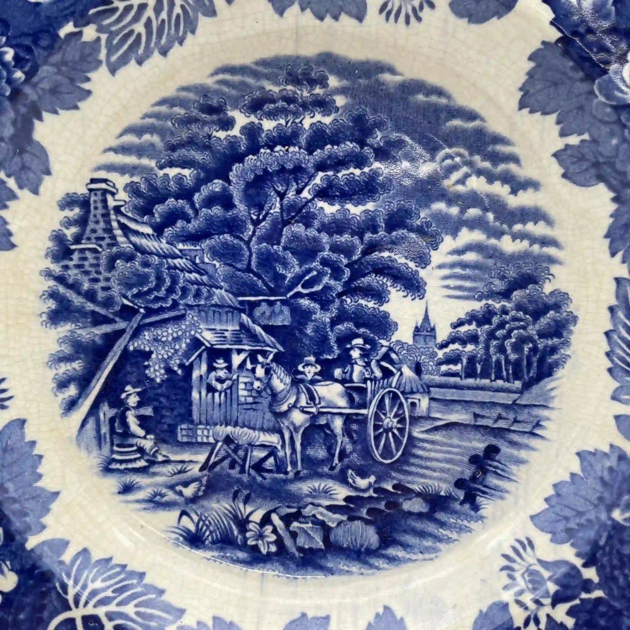 【复古】晚餐盘(主盘)/ Wood & Sons(伍德& Sons) / English Scenery / 1940-1960年代(推测)/ iron stone /英国 /蓝与白,铜版印刷,英国乡村风景
