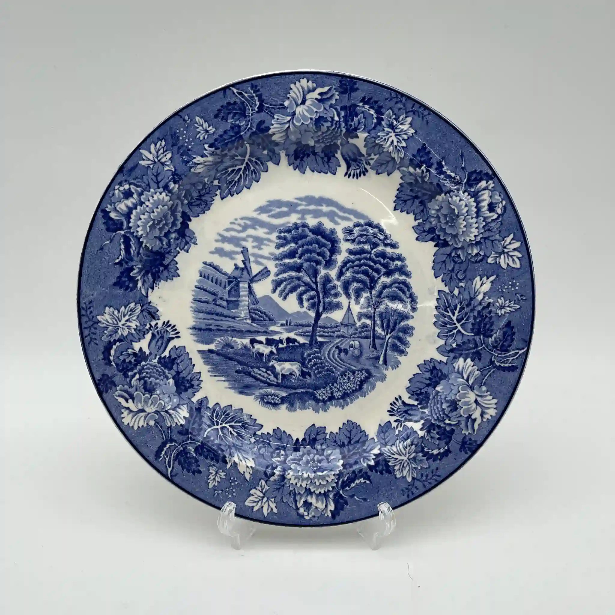 【复古】晚餐盘(主盘)/ Wood & Sons(伍德& Sons) / English Scenery / 1940-1960年代(推测)/ iron stone /英国 /蓝与白,铜版印刷,英国乡村风景
