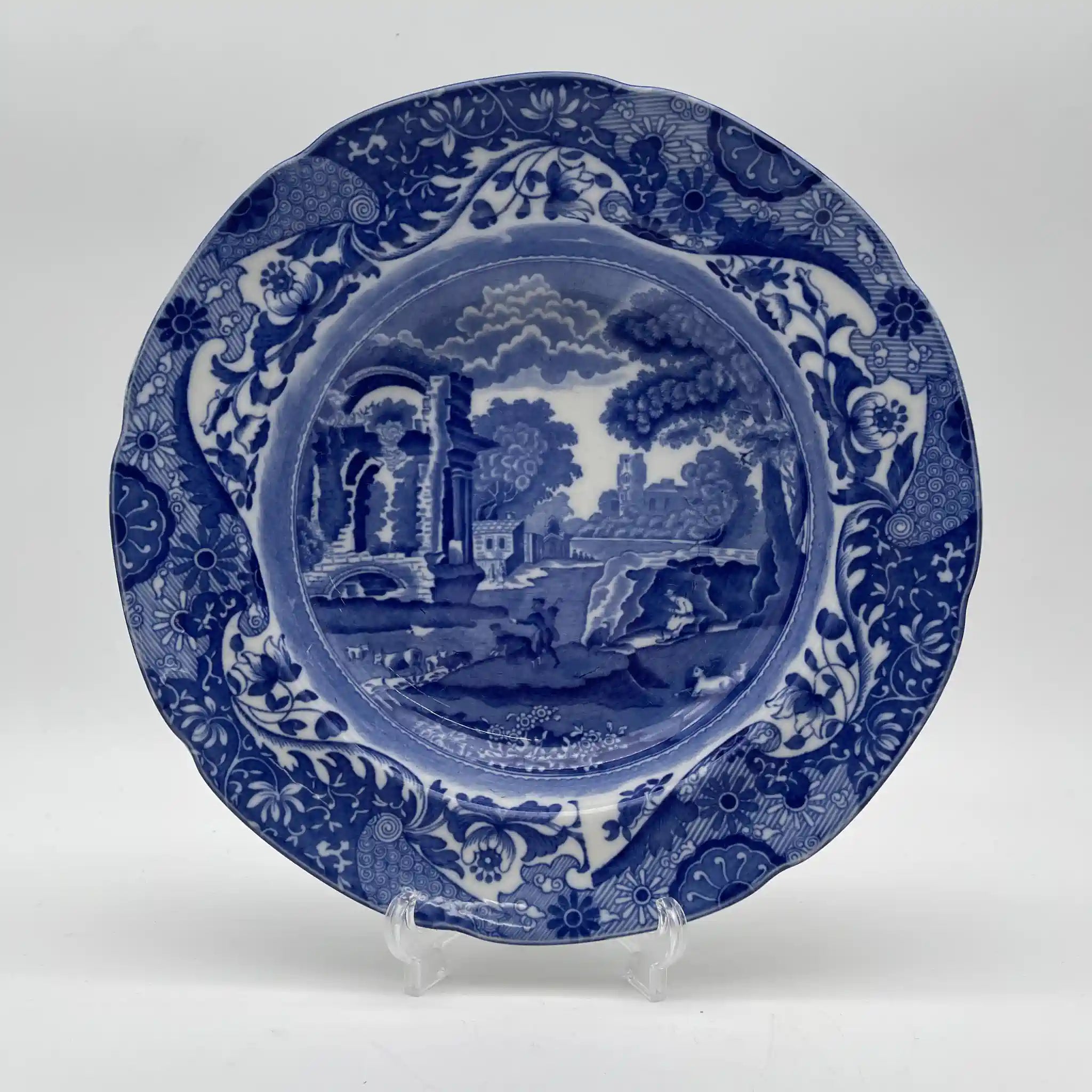 【古董】晚餐盘/ Spode / Blue Italian / 1890-1920年代/陶器/英国/蓝与白,铜版转印, 古罗马遗址