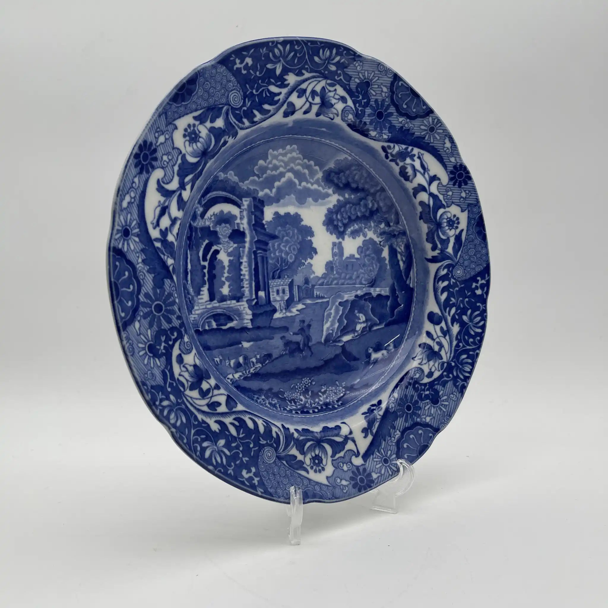 【古董】晚餐盘/ Spode / Blue Italian / 1890-1920年代/陶器/英国/蓝与白,铜版转印, 古罗马遗址
