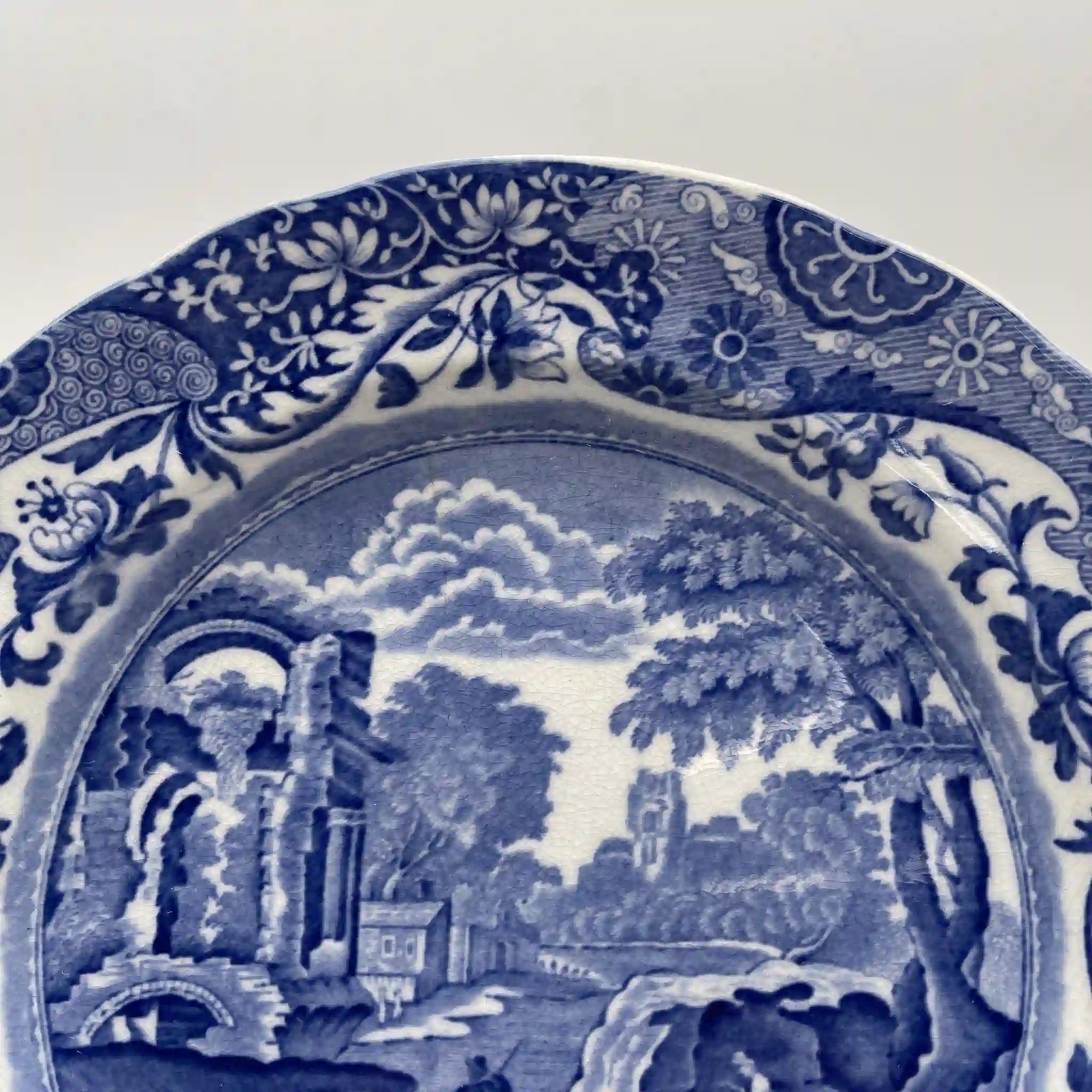 【アンティーク】 ディナープレート (メイン皿) / Spode (スポード) / Blue Italian / 1890-1920年代 / 陶器 / イギリス / ブルー&ホワイト, 銅版転写, 古代ローマ遺跡