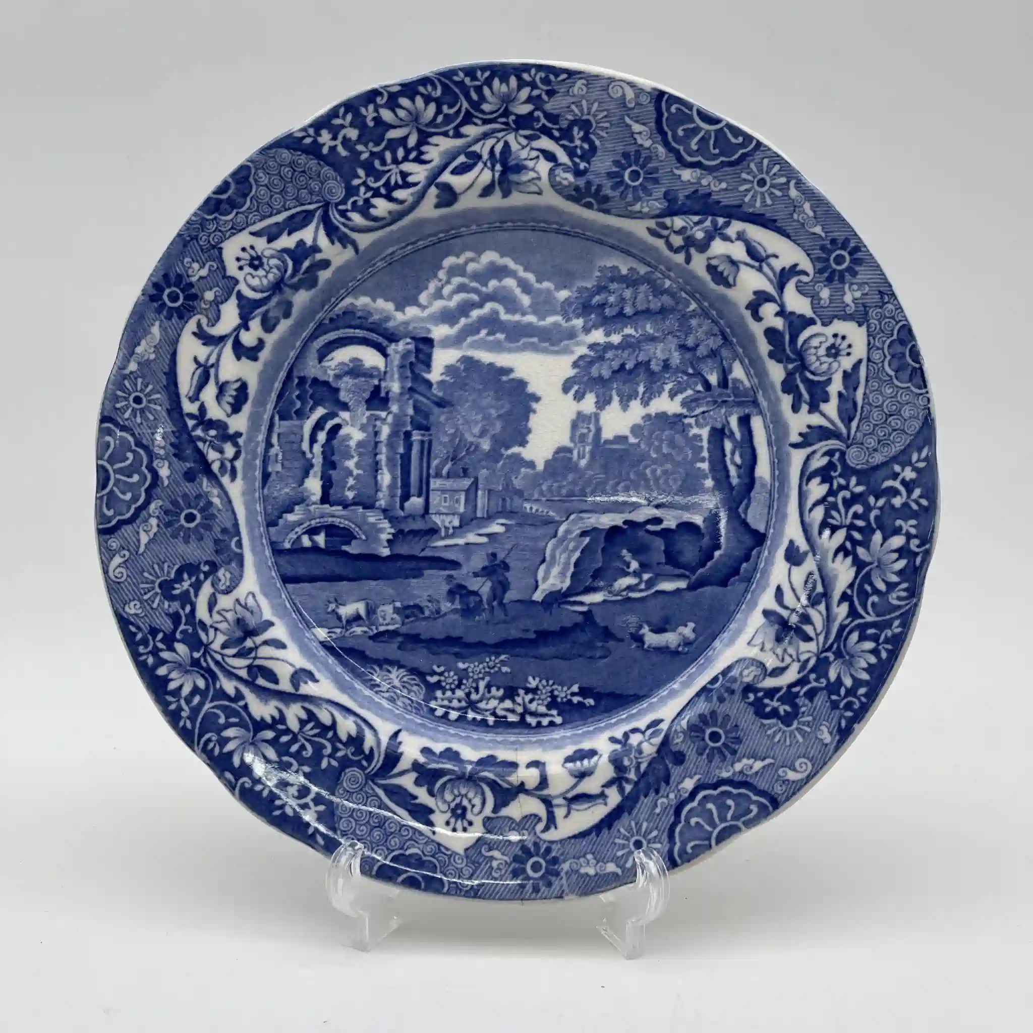 【アンティーク】 ディナープレート (メイン皿) / Spode (スポード) / Blue Italian / 1890-1920年代 / 陶器 / イギリス / ブルー&ホワイト, 銅版転写, 古代ローマ遺跡
