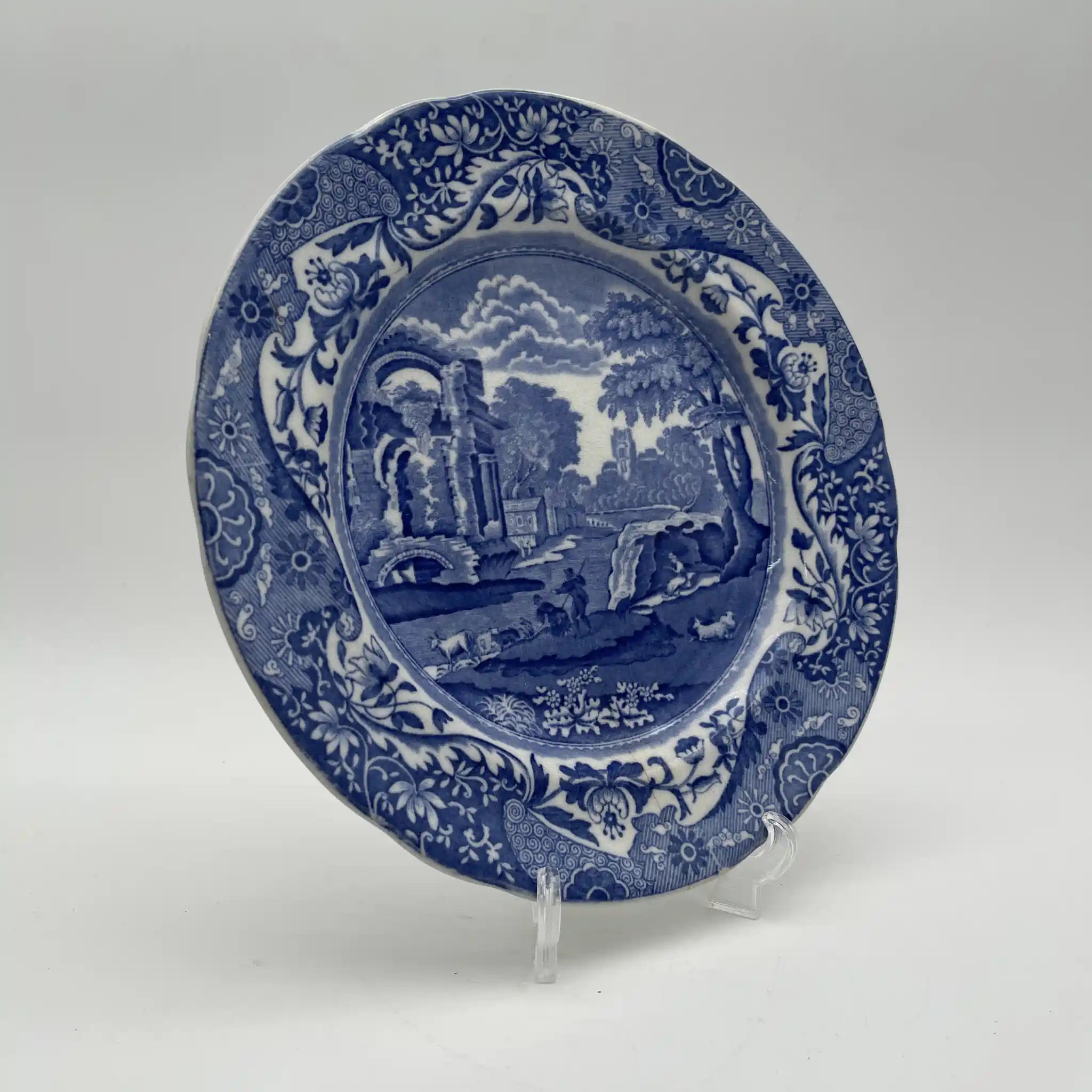 【アンティーク】 ディナープレート (メイン皿) / Spode (スポード) / Blue Italian / 1890-1920年代 / 陶器 / イギリス / ブルー&ホワイト, 銅版転写, 古代ローマ遺跡