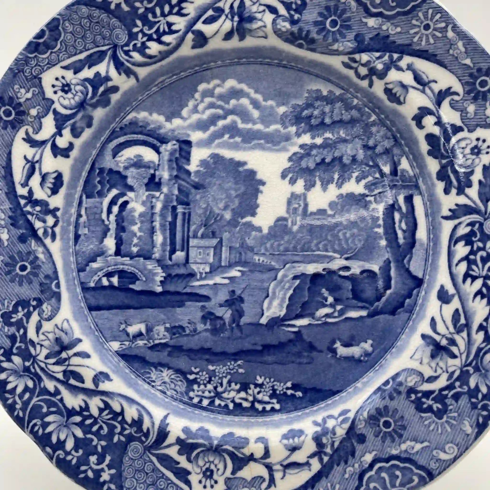 【アンティーク】 ディナープレート (メイン皿) / Spode (スポード) / Blue Italian / 1890-1920年代 / 陶器 / イギリス / ブルー&ホワイト, 銅版転写, 古代ローマ遺跡