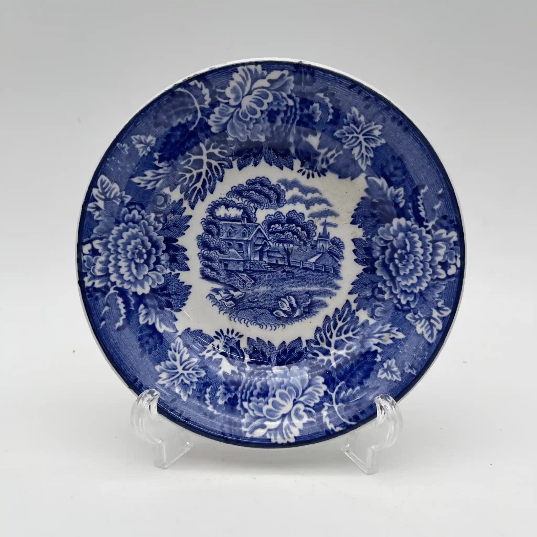 【复古】水果碗(小碗)/ Wood & Sons (Wood & Sons) / English Scenery / 1940-1960年代(推测)/铁石/英国/ 蓝与白,铜版印刷,英国乡村风景