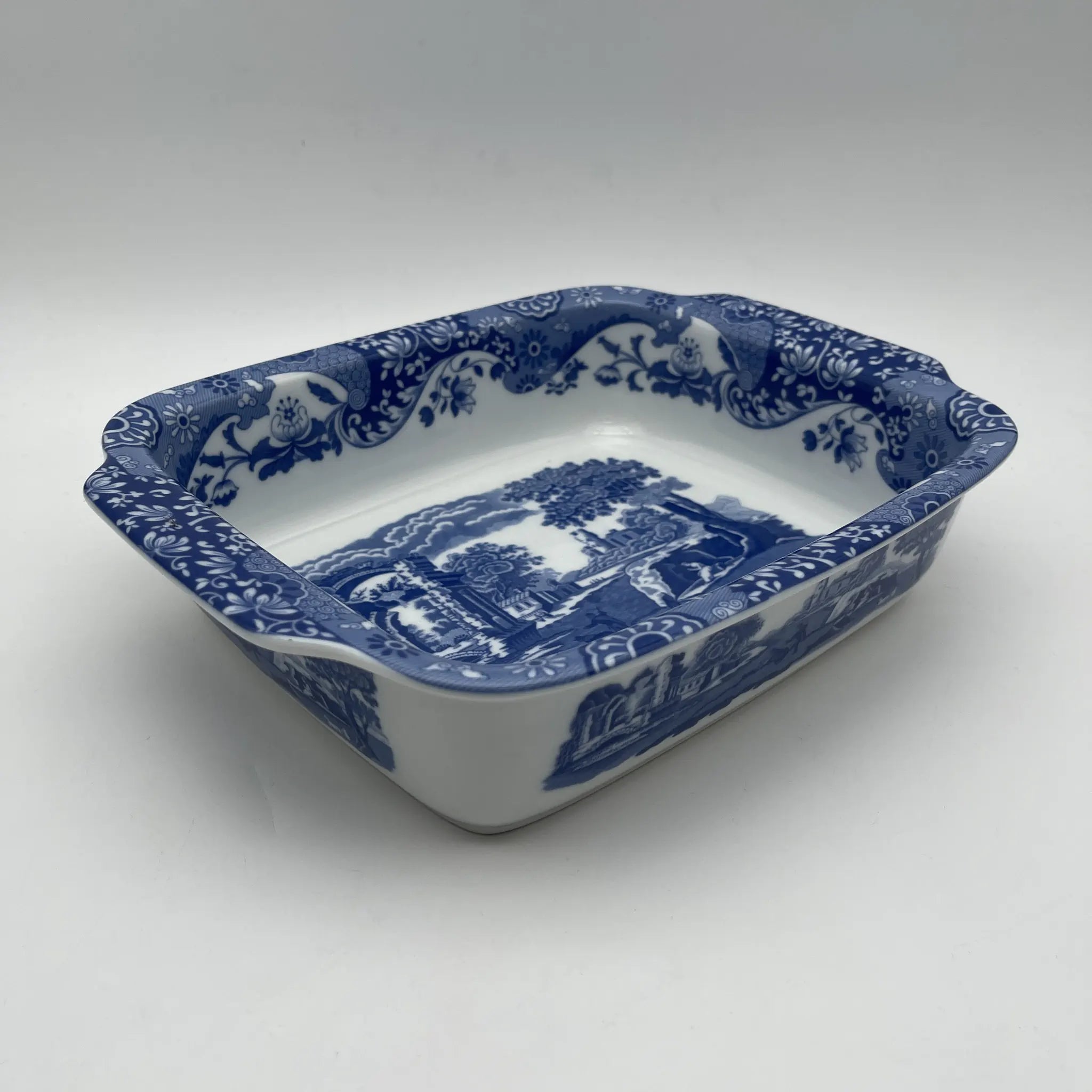 【リユース】 スクエアロースター (グラタン皿) / Spode (スポード) / Blue Italian / 1990-2000年代 / ストーンウェア / イギリス / ブルー&ホワイト, 銅版転写, 古代ローマ遺跡