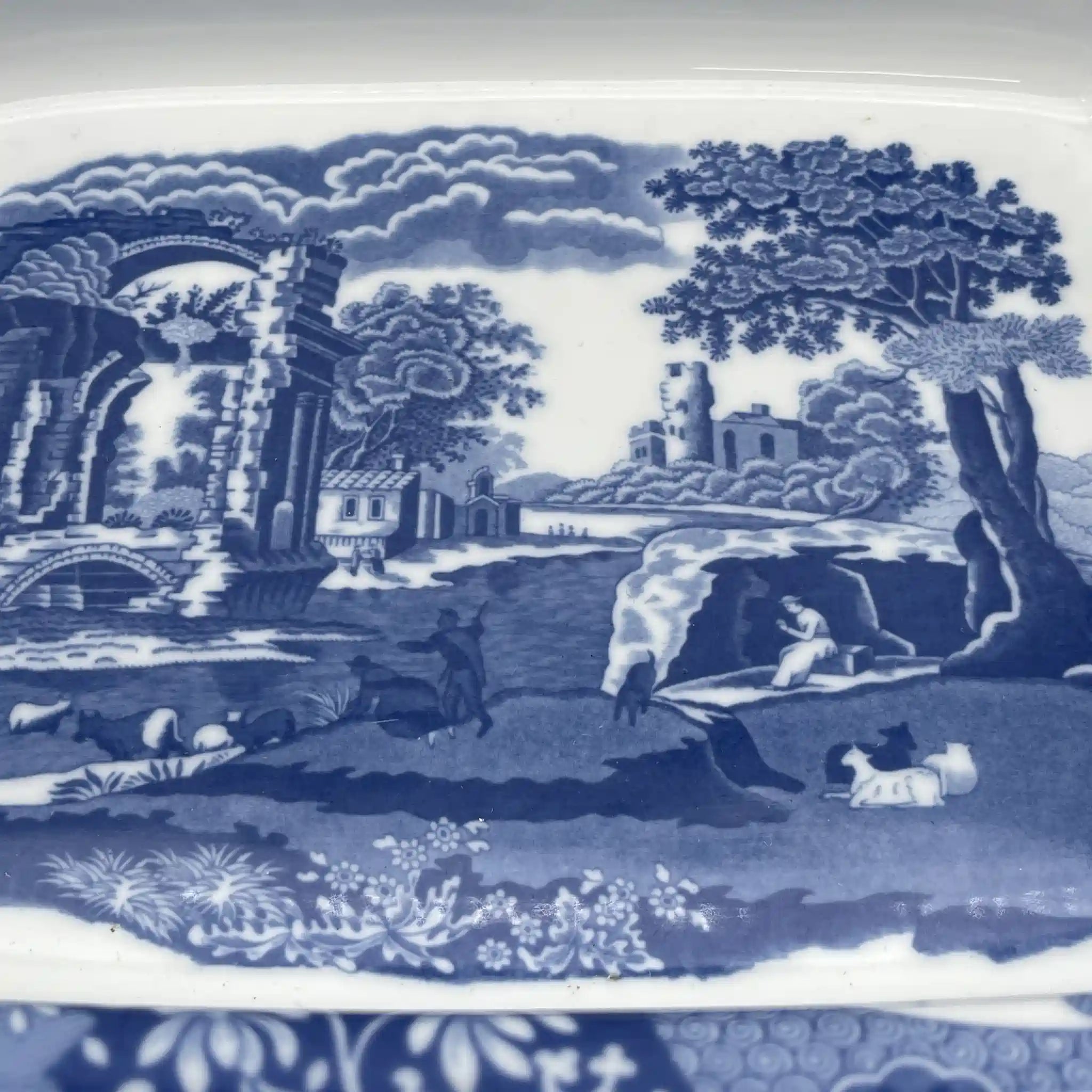【リユース】 スクエアロースター (グラタン皿) / Spode (スポード) / Blue Italian / 1990-2000年代 / ストーンウェア / イギリス / ブルー&ホワイト, 銅版転写, 古代ローマ遺跡