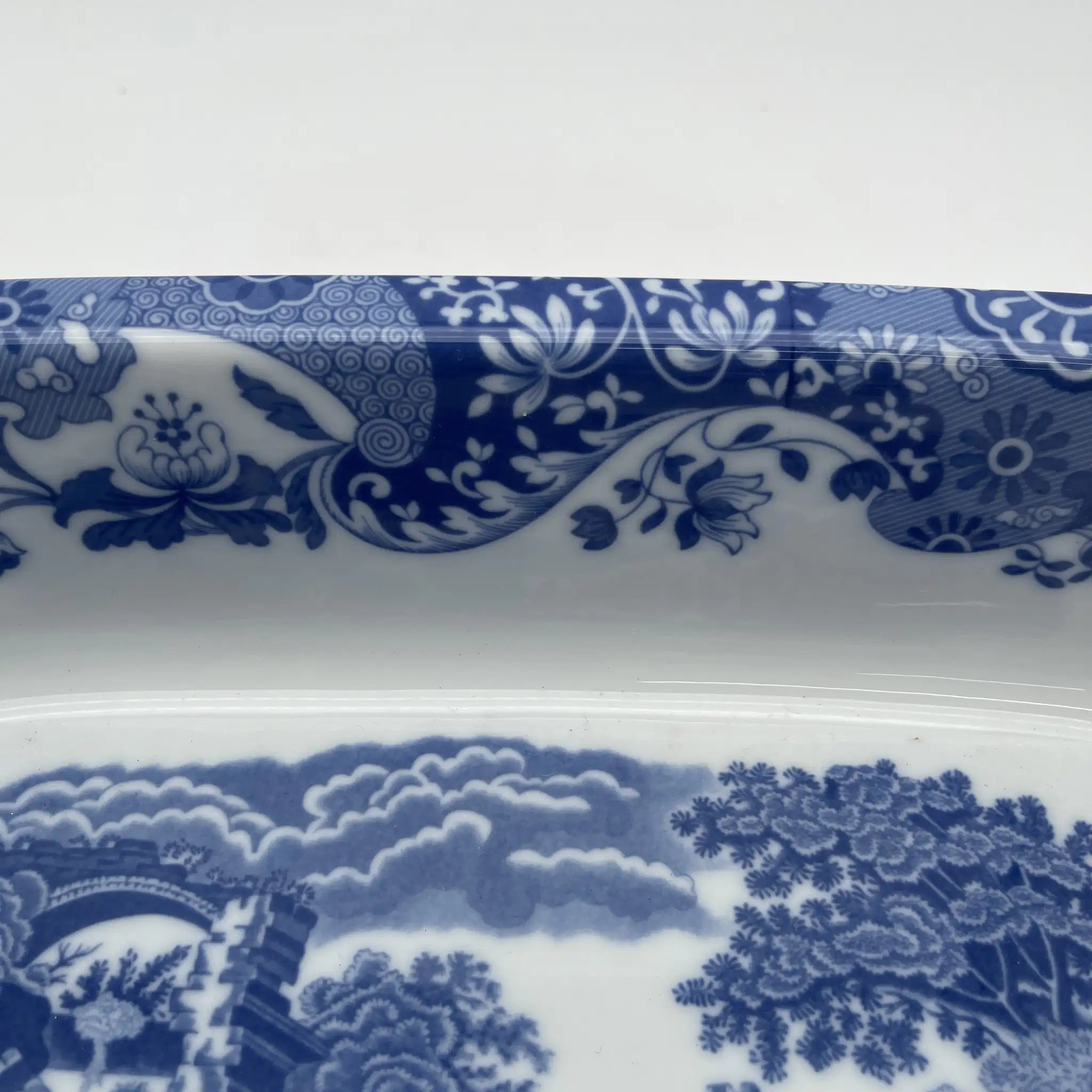 【リユース】 スクエアロースター (グラタン皿) / Spode (スポード) / Blue Italian / 1990-2000年代 / ストーンウェア / イギリス / ブルー&ホワイト, 銅版転写, 古代ローマ遺跡