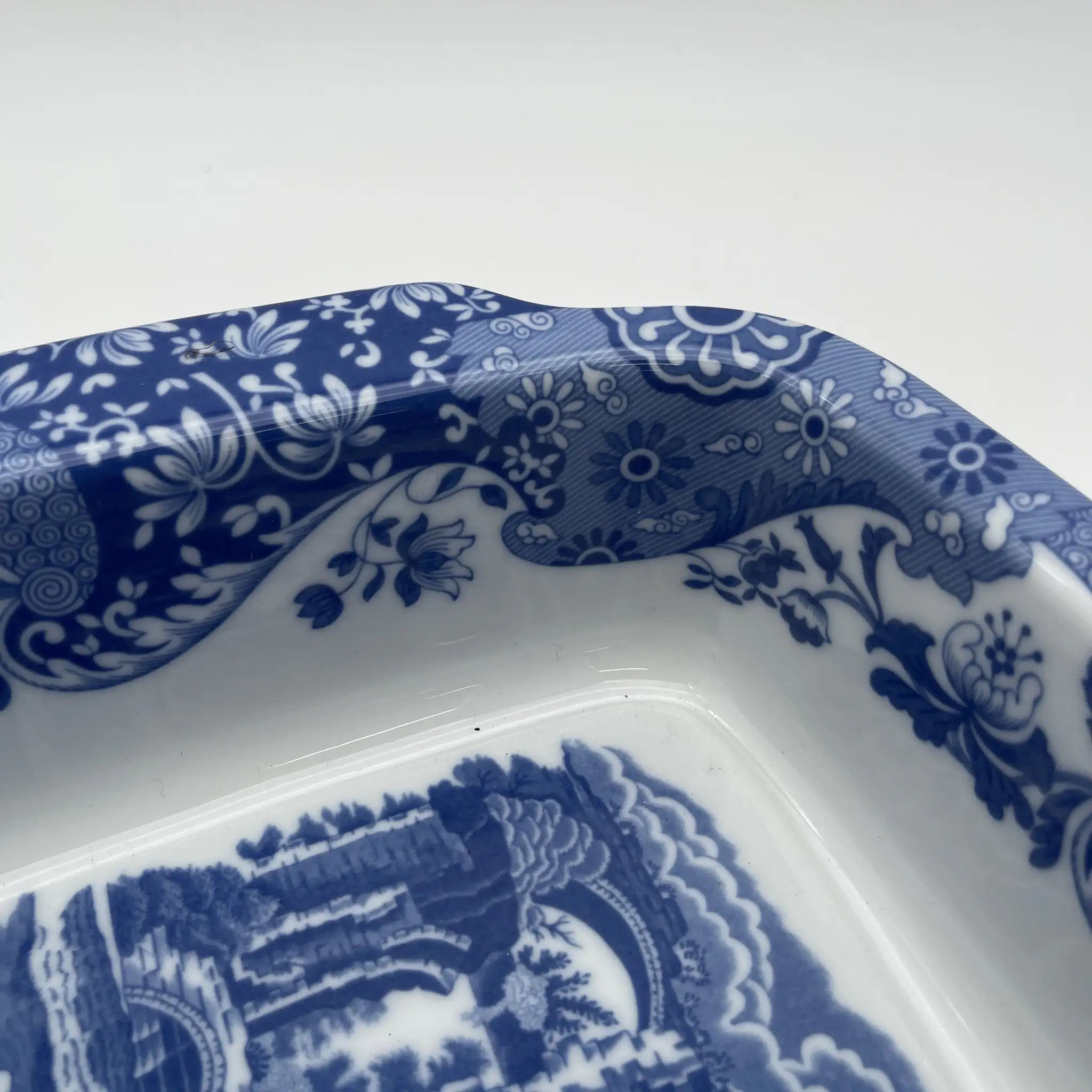 【リユース】 スクエアロースター (グラタン皿) / Spode (スポード) / Blue Italian / 1990-2000年代 / ストーンウェア / イギリス / ブルー&ホワイト, 銅版転写, 古代ローマ遺跡