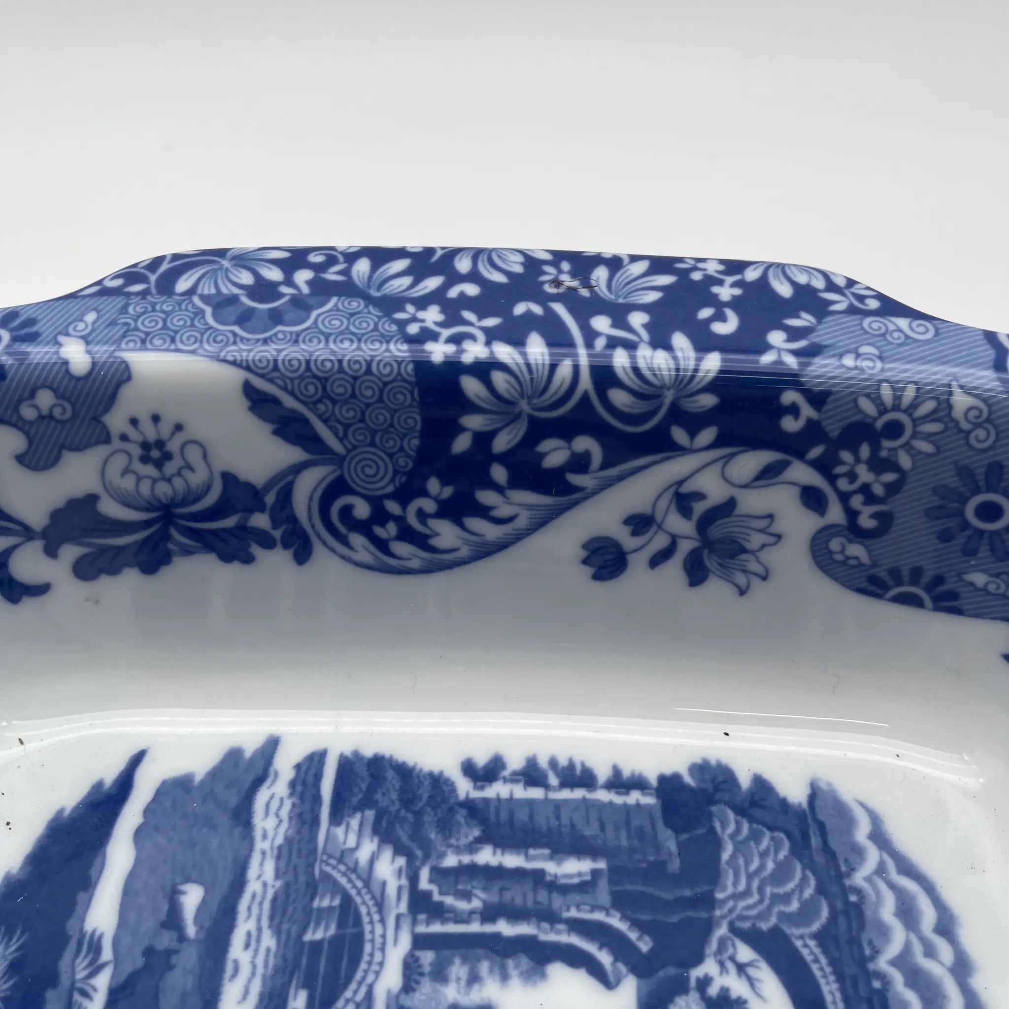 【リユース】 スクエアロースター (グラタン皿) / Spode (スポード) / Blue Italian / 1990-2000年代 / ストーンウェア / イギリス / ブルー&ホワイト, 銅版転写, 古代ローマ遺跡