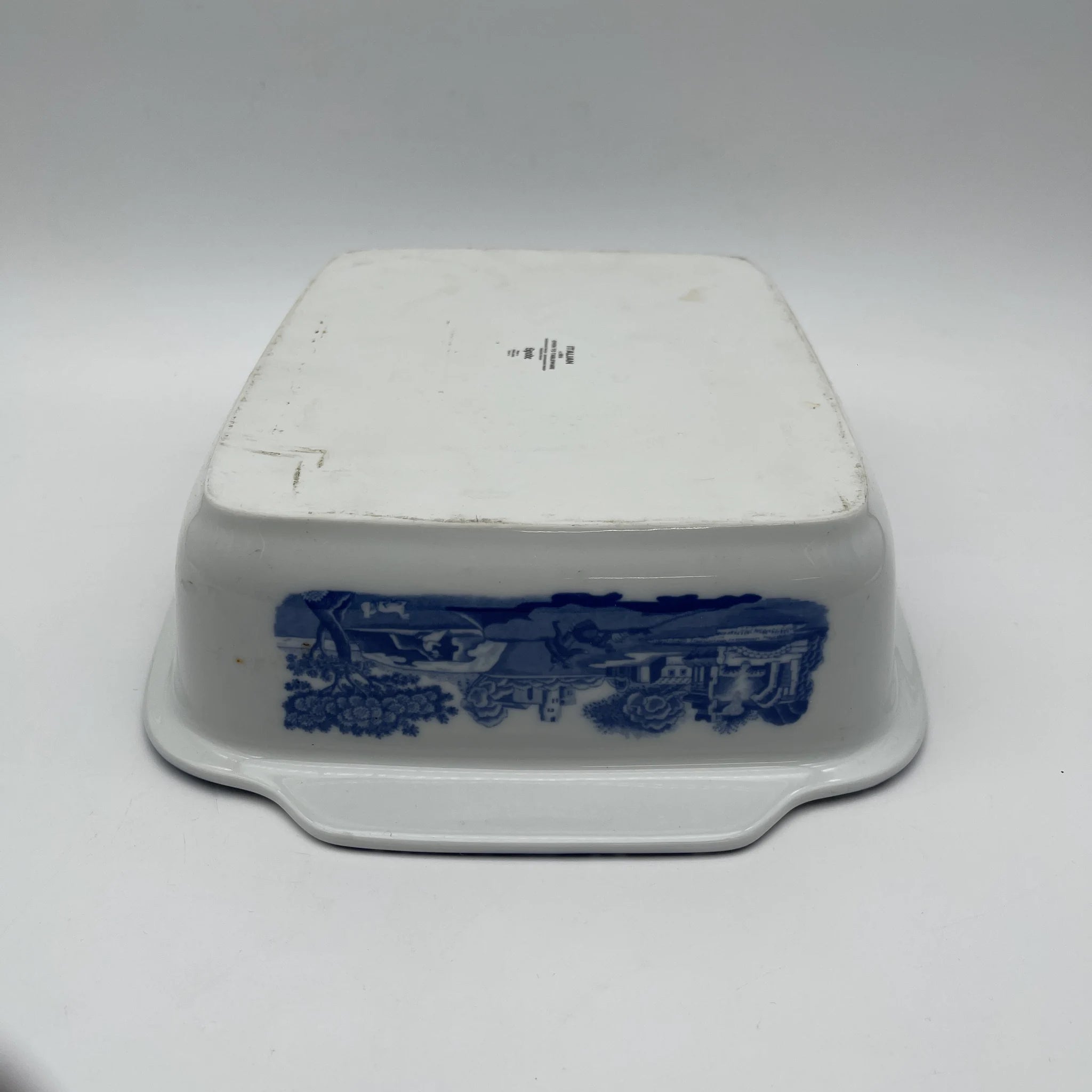 【リユース】 スクエアロースター (グラタン皿) / Spode (スポード) / Blue Italian / 1990-2000年代 / ストーンウェア / イギリス / ブルー&ホワイト, 銅版転写, 古代ローマ遺跡