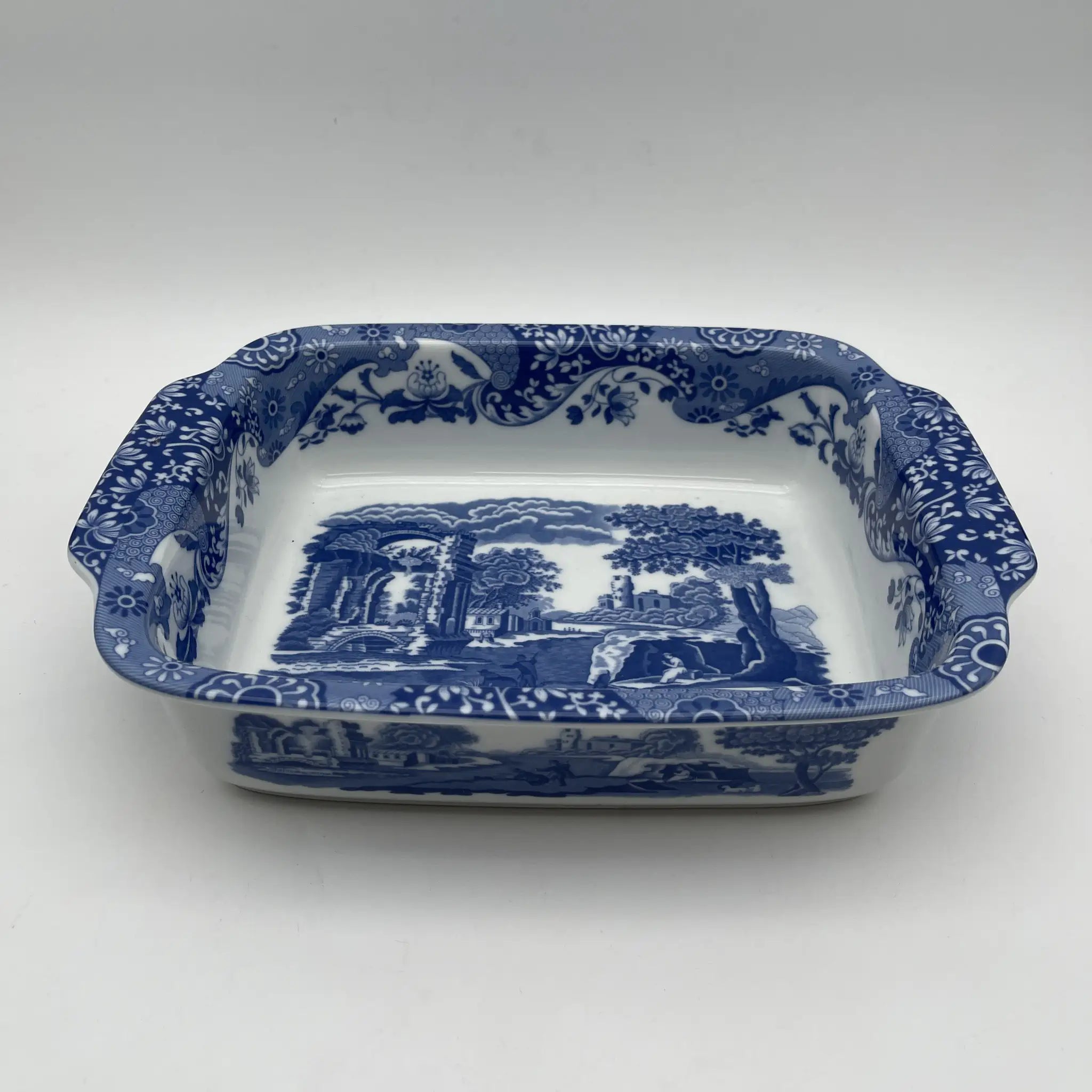 【リユース】 スクエアロースター (グラタン皿) / Spode (スポード) / Blue Italian / 1990-2000年代 / ストーンウェア / イギリス / ブルー&ホワイト, 銅版転写, 古代ローマ遺跡