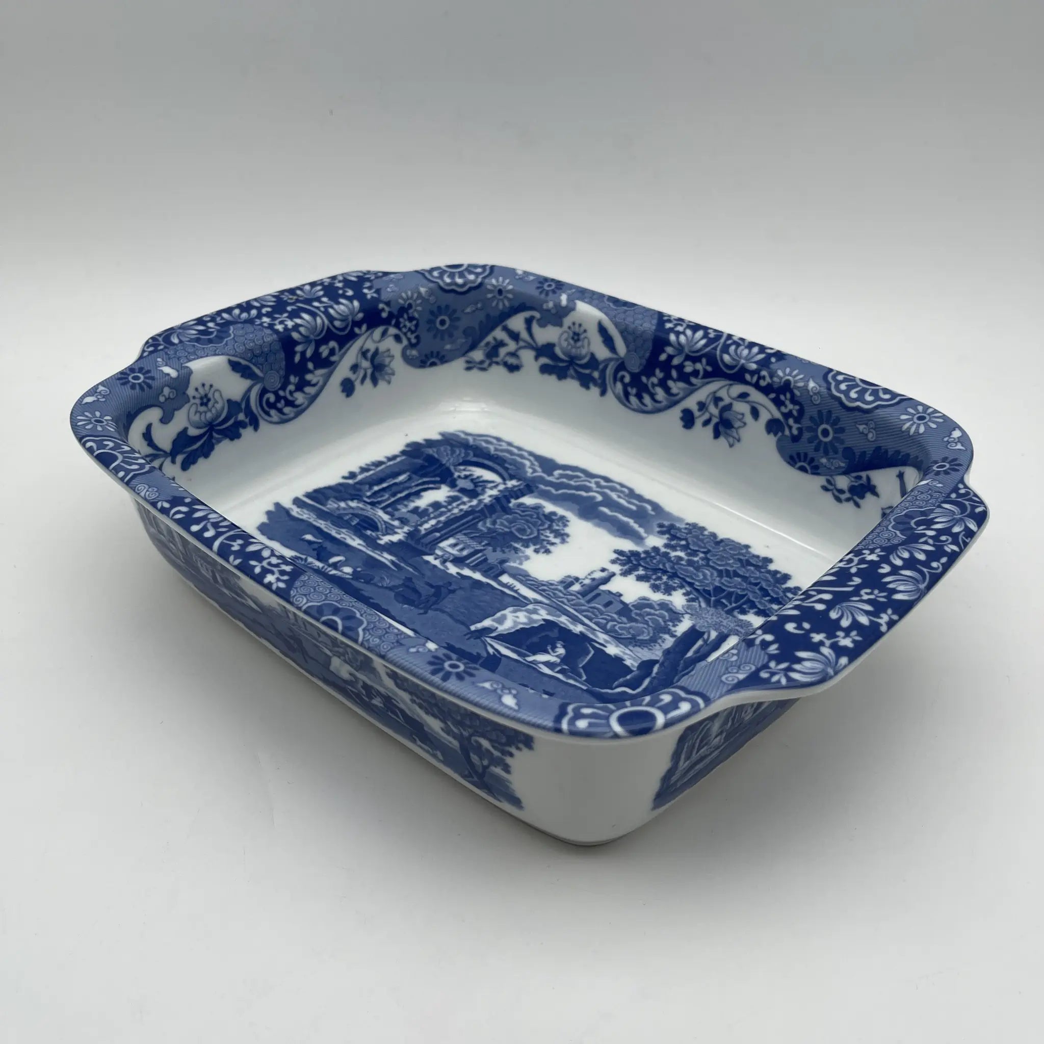 【リユース】 スクエアロースター (グラタン皿) / Spode (スポード) / Blue Italian / 1990-2000年代 / ストーンウェア / イギリス / ブルー&ホワイト, 銅版転写, 古代ローマ遺跡