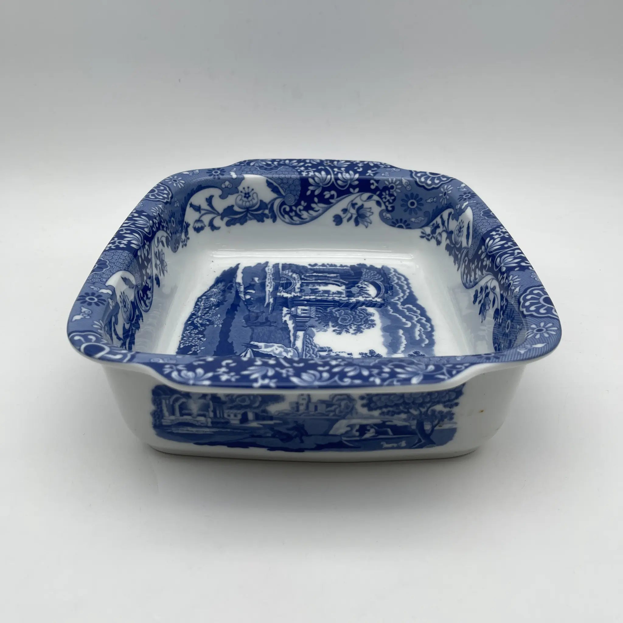 【リユース】 スクエアロースター (グラタン皿) / Spode (スポード) / Blue Italian / 1990-2000年代 / ストーンウェア / イギリス / ブルー&ホワイト, 銅版転写, 古代ローマ遺跡