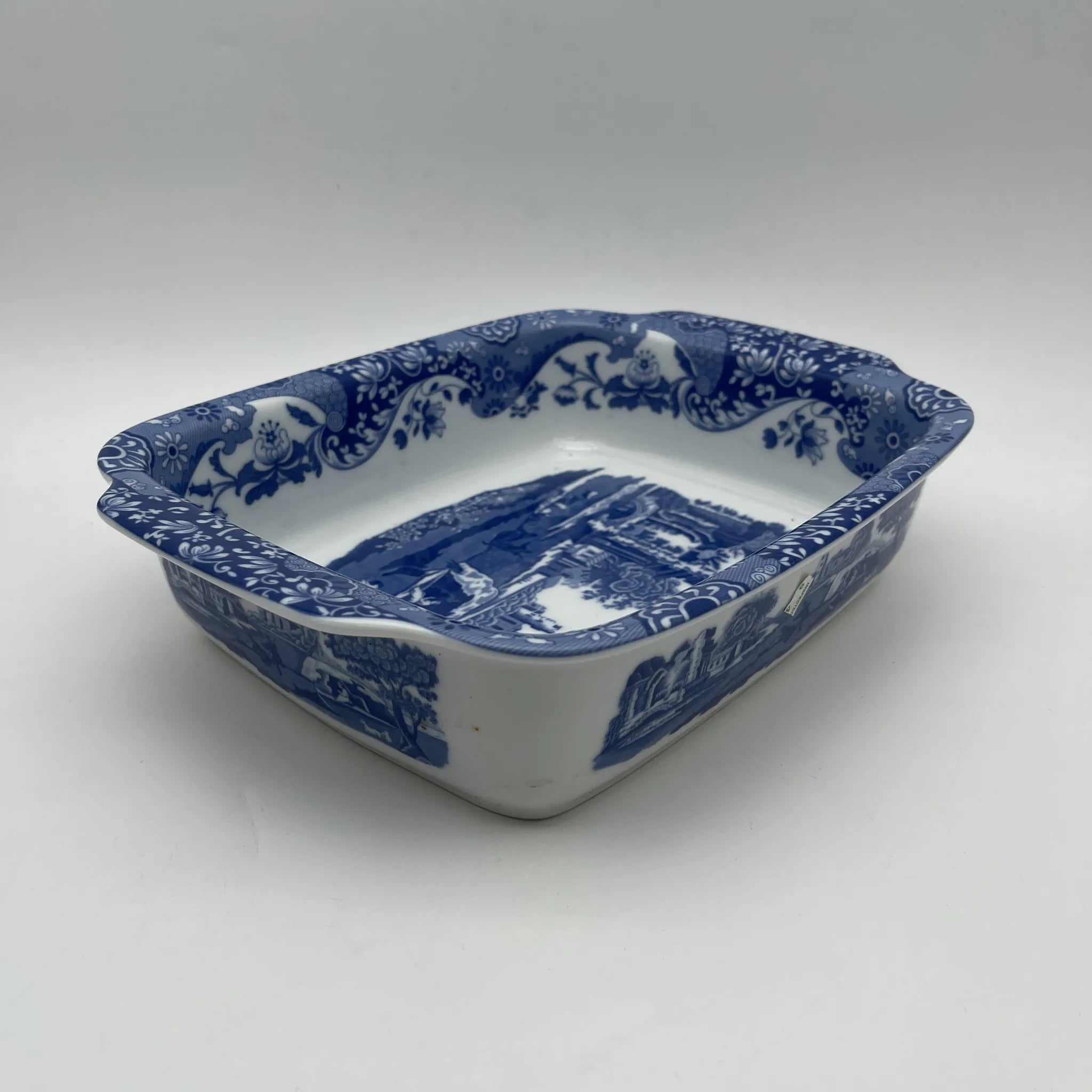 【リユース】 スクエアロースター (グラタン皿) / Spode (スポード) / Blue Italian / 1990-2000年代 / ストーンウェア / イギリス / ブルー&ホワイト, 銅版転写, 古代ローマ遺跡