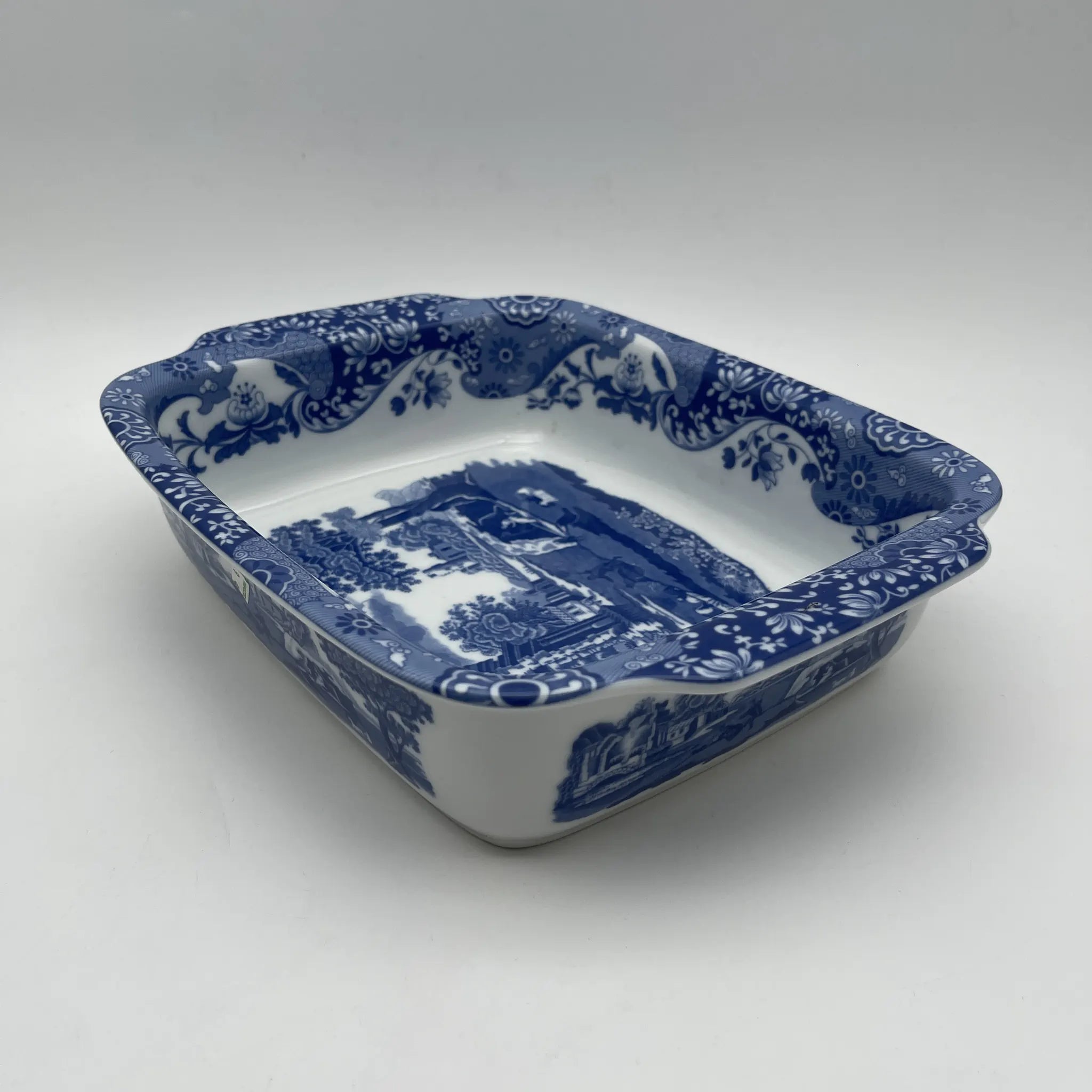 【リユース】 スクエアロースター (グラタン皿) / Spode (スポード) / Blue Italian / 1990-2000年代 / ストーンウェア / イギリス / ブルー&ホワイト, 銅版転写, 古代ローマ遺跡