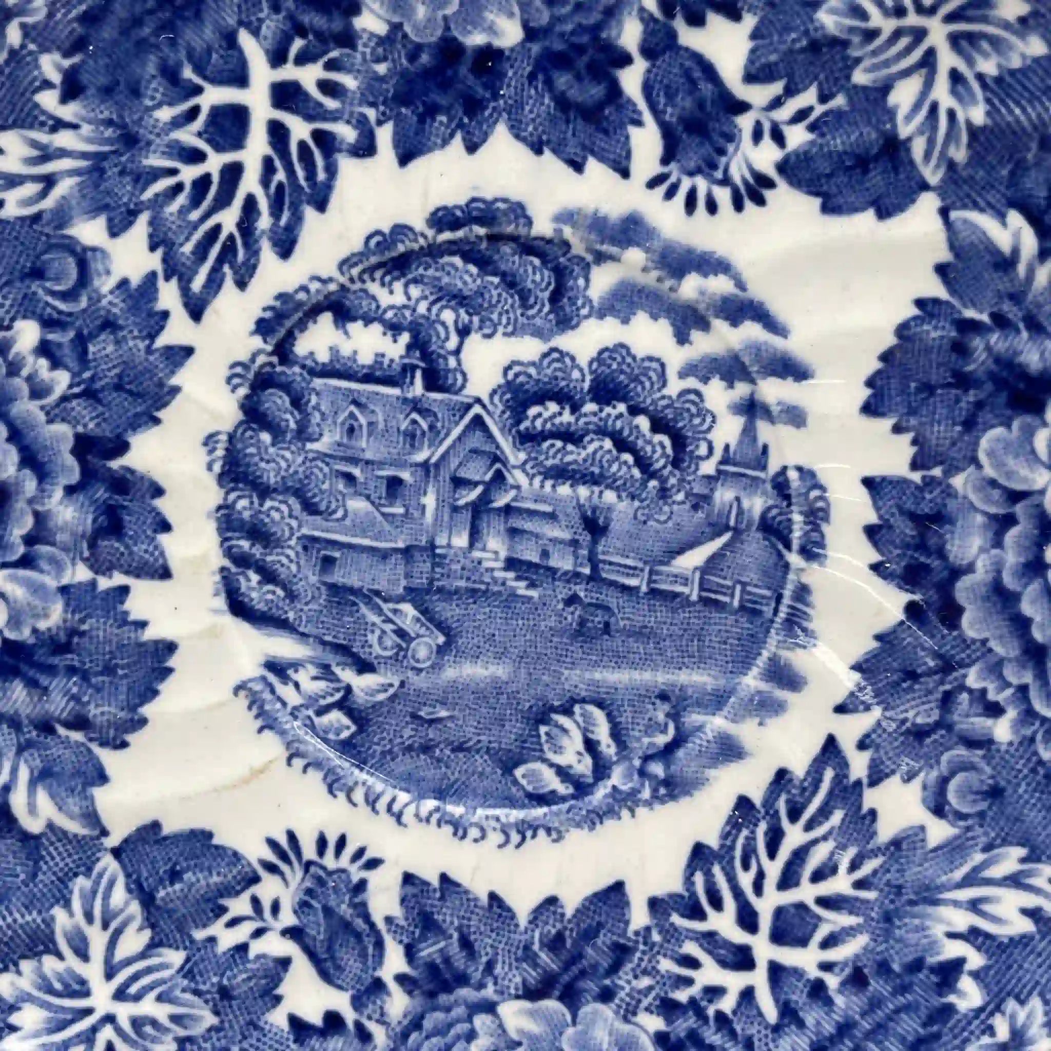 【复古】杯子&碟子/ Wood & Sons / English Scenery / 1940-1960年代(推测)/铁石/英国/ 蓝与白,铜版印刷,英国乡村风景