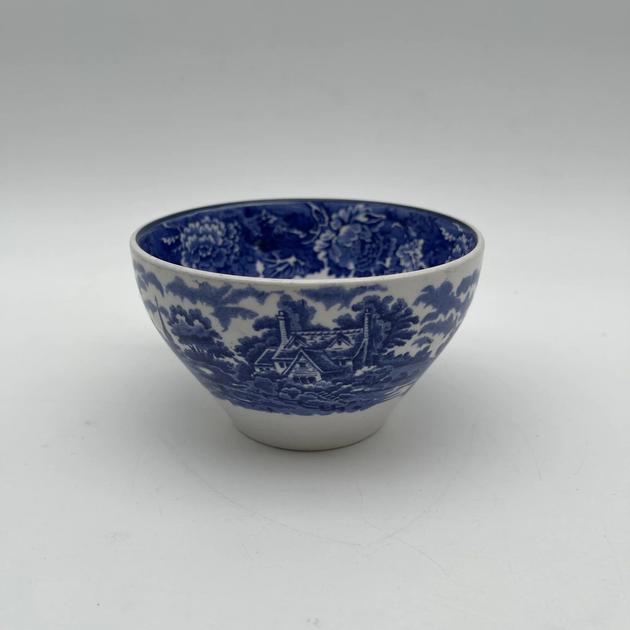【复古】杯子&碟子/ Wood & Sons / English Scenery / 1940-1960年代(推测)/铁石/英国/ 蓝与白,铜版印刷,英国乡村风景