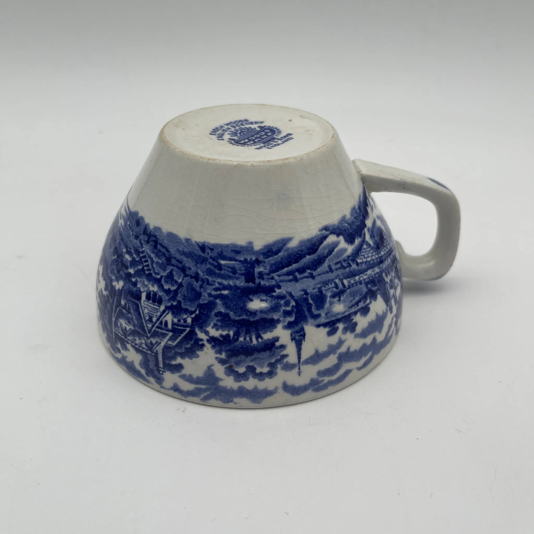 【复古】杯子&碟子/ Wood & Sons / English Scenery / 1940-1960年代(推测)/铁石/英国/ 蓝与白,铜版印刷,英国乡村风景